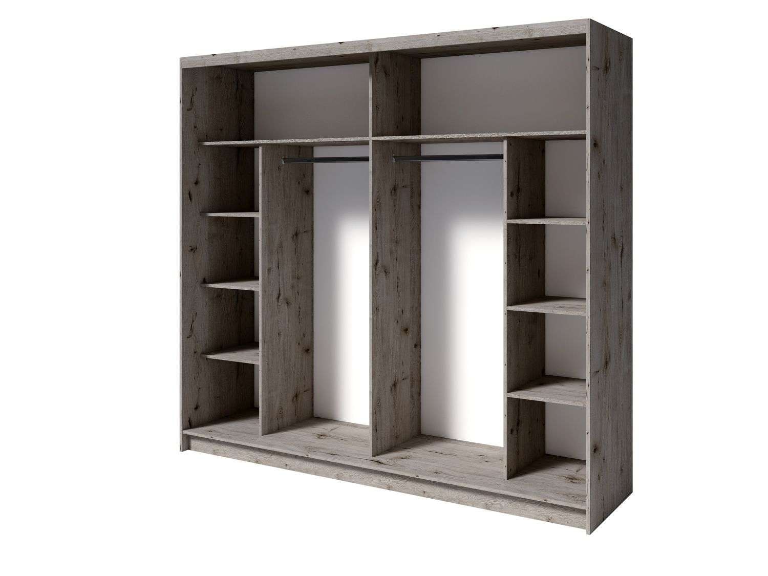 Home affaire Kleiderschrank »PRESSAC mit viel Stauraum, 10 Fächer, 2 Kleiderstangen, Breite 230cm« Garderobe mit 2 Schiebetüren und Spiegel, Masse B/T/H: 230/62/215 cm