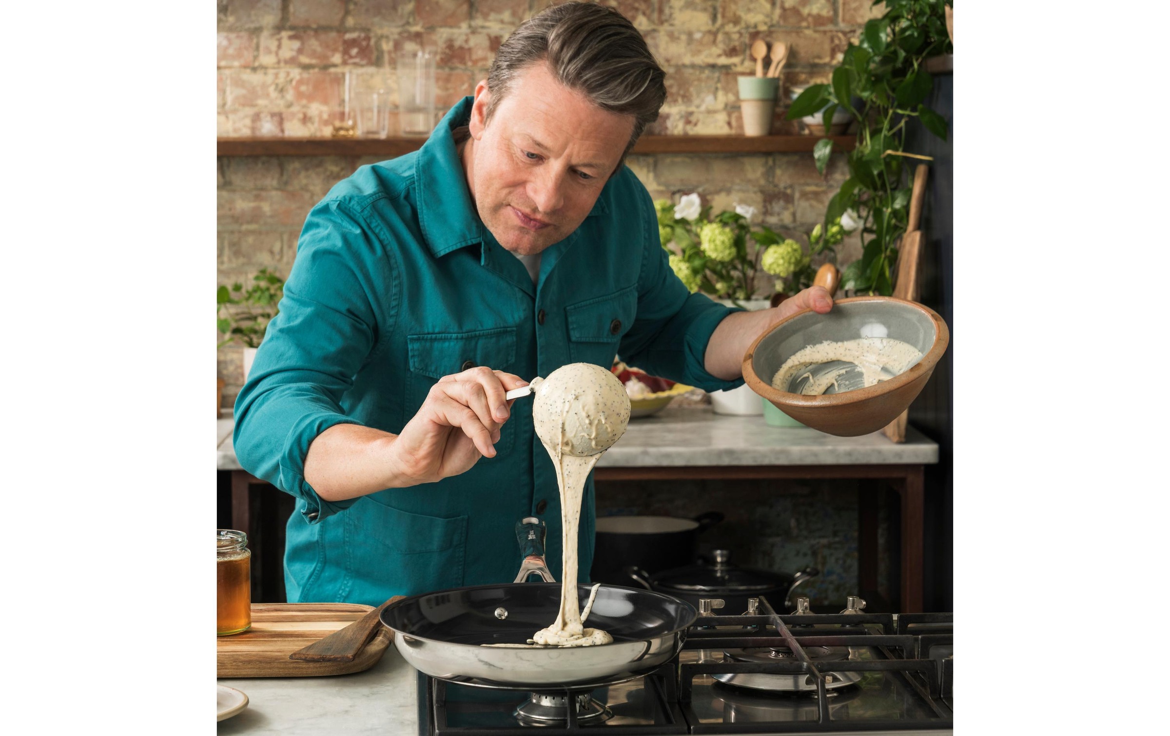 Tefal Bratpfanne "Jamie Oliver Smart Cook" Edelstahl Set, 2 tlg. Antihaftbeschichtete Keramikoberfläche, Thermo-Spot, Induktion