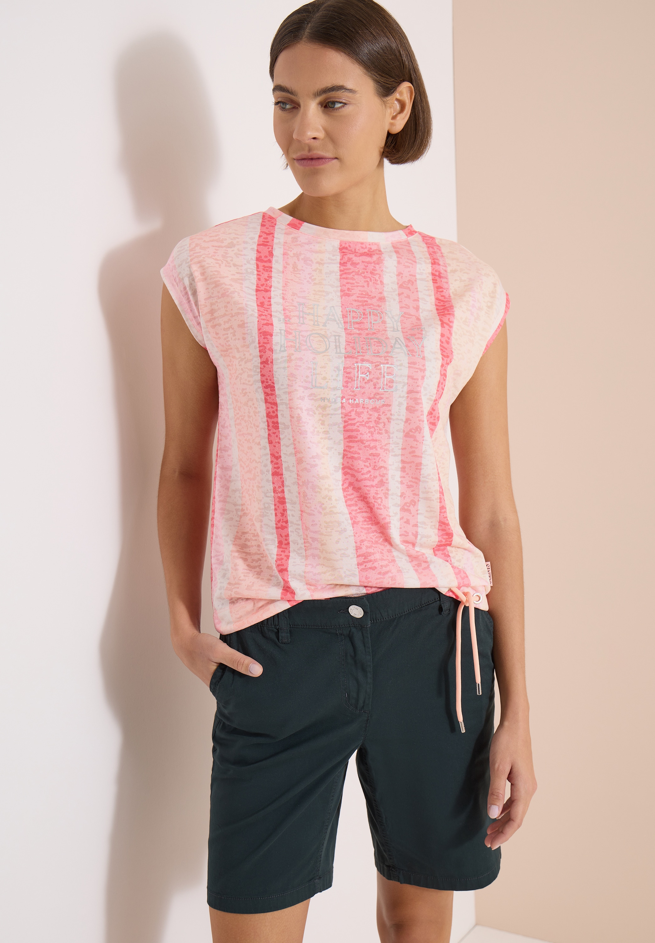Image of Cecil Kurzarmshirt Sommershirt in Ausbrenner-Optik/Streifen-Muster
