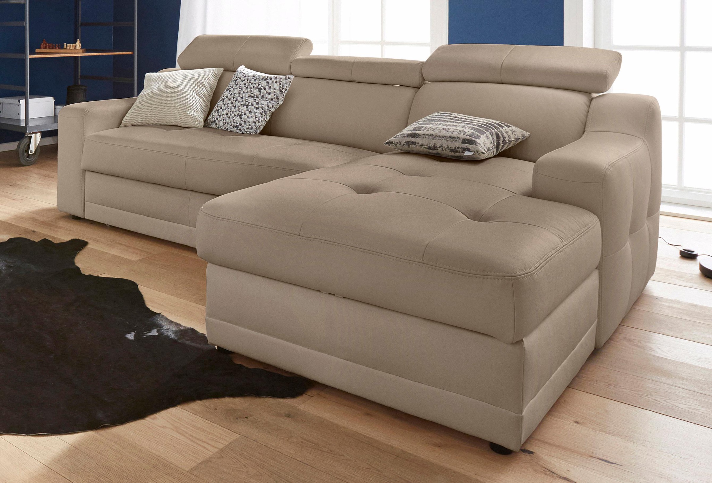 Image of exxpo - sofa fashion Ecksofa "Lotos, bequem und funktionell, Federkern, Breite 242cm, L-Form" mit Kopf- bzw. Rückenverstellung, wahlweise mit Bettfunktion