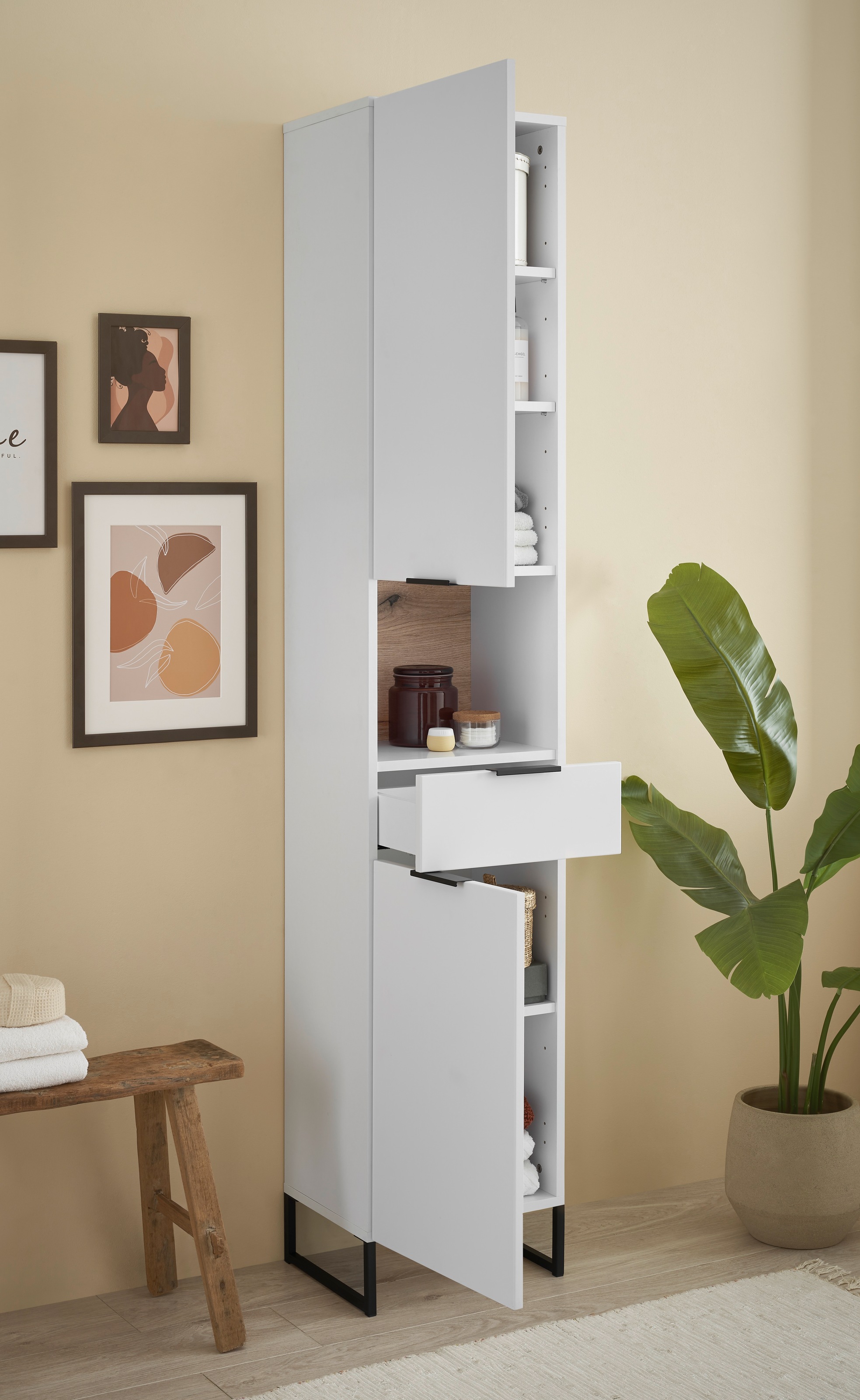 BASIC by Balculina Armoire haute »Denver Hochschrank, Badezimmerschrank BxHxT 38x195x32« 1 cuis tlg. Largeur 38 cm, porte montable G/D, Softclose