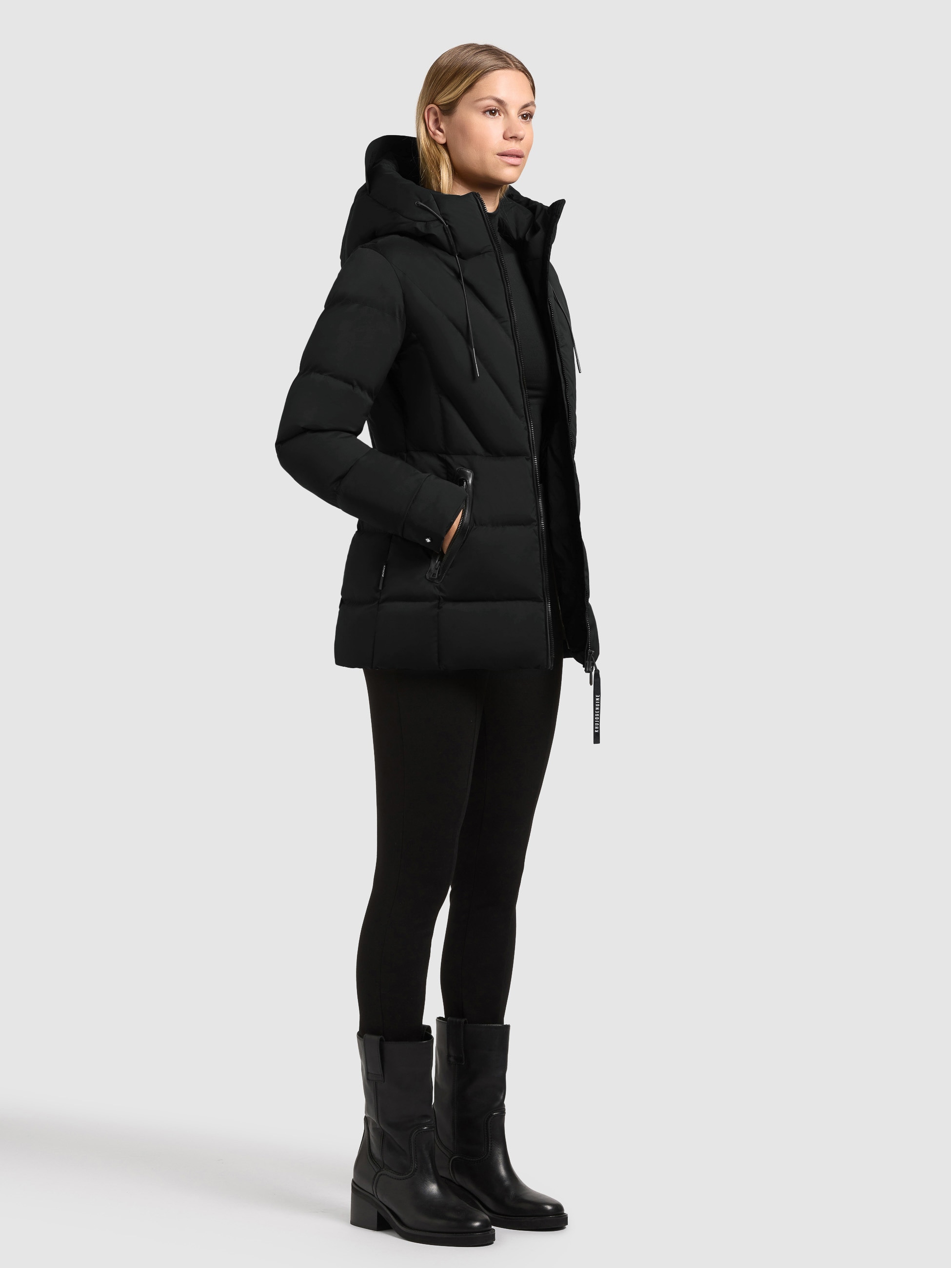 khujo Veste matelassée »RABB« mit Kapuze Applikationen aus Lederimitat