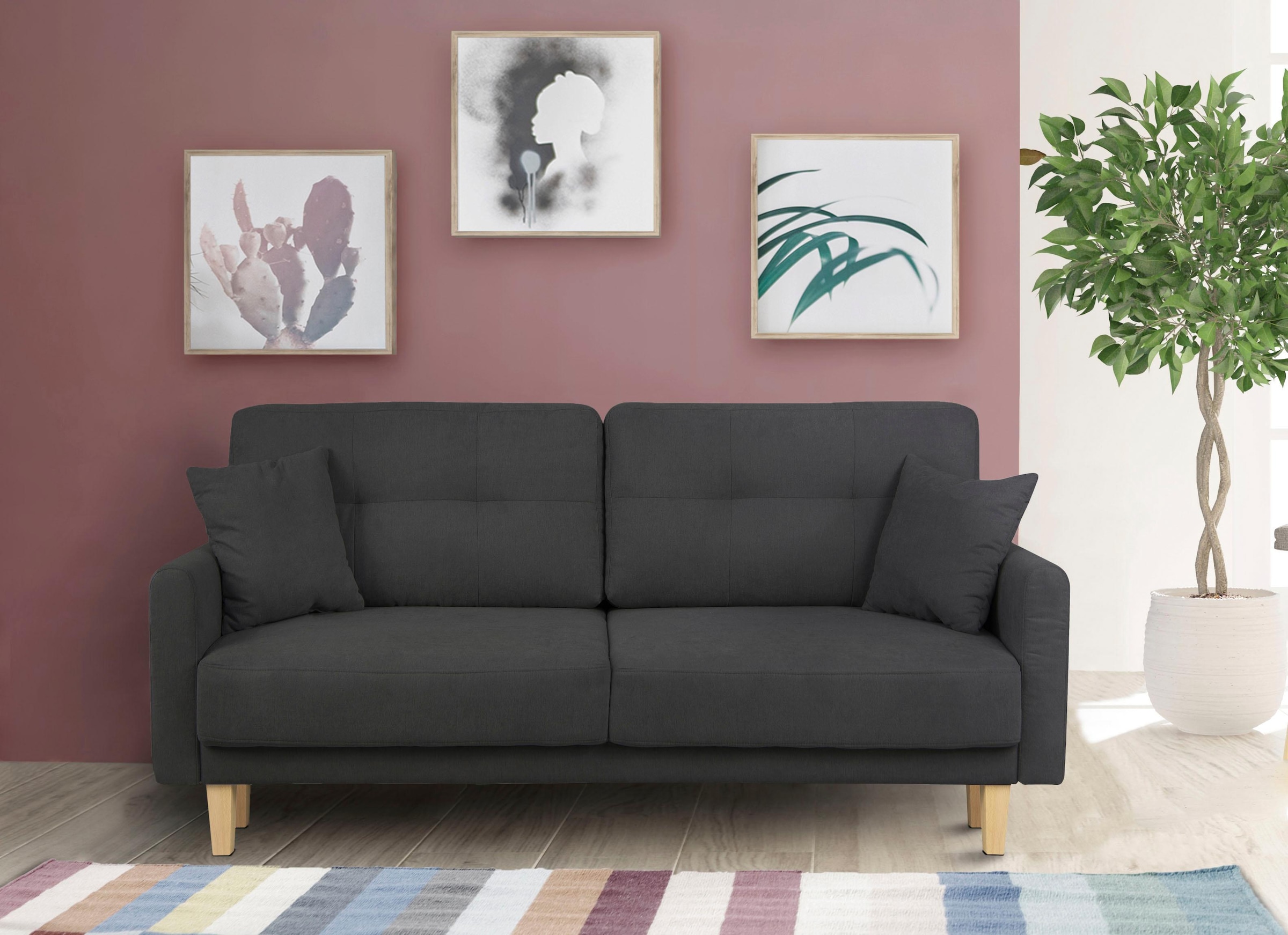 Home affaire 2-places »TRIPLO mit Wellenunterfederung, Masse B/T/H: 165/100/89 cm« Sofa mit Steppung im Rückenbereich, incl. Rückenkissen und Zierkissen