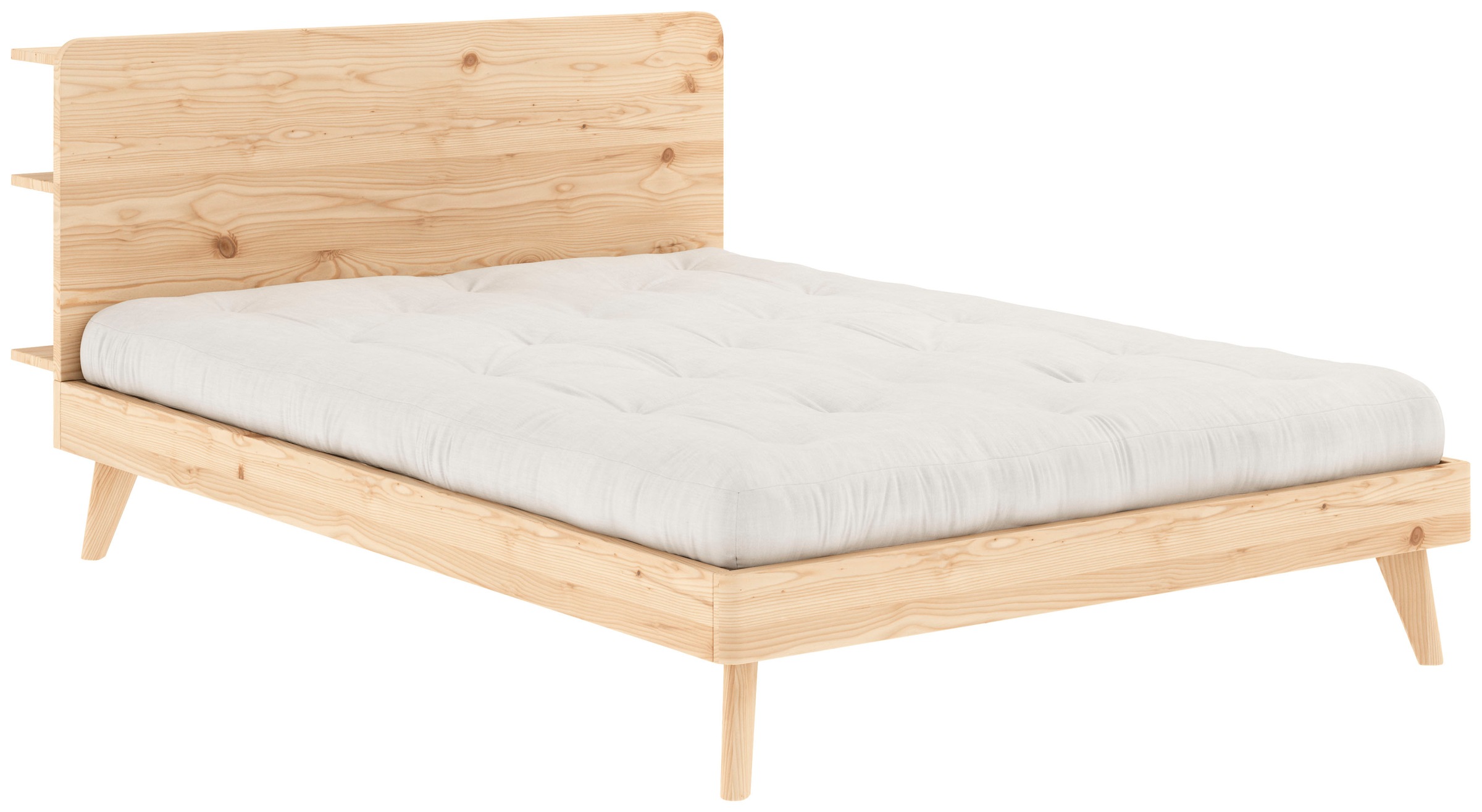 Karup Design Bettgestell »RETREAT BED« aus Kiefer massiv mit Lattenrost, Kopfteil mit 3 Ablagen