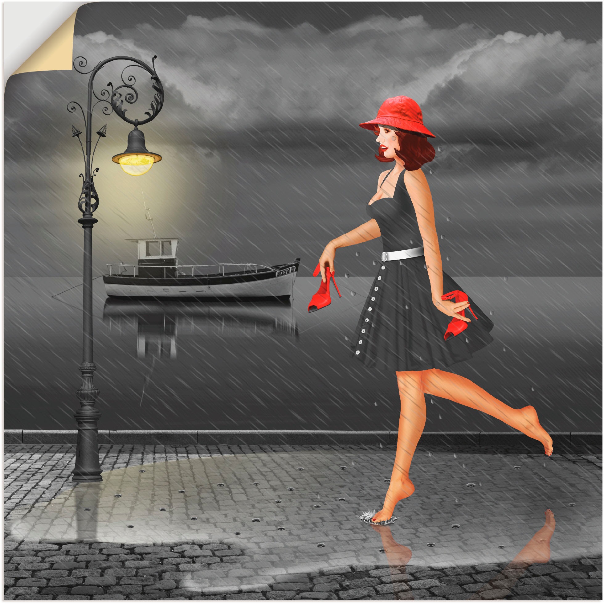 Image of Artland Wandbild »Tanzen im Regen«, Frau, (1 St.), in vielen Grössen & Produktarten - Alubild / Outdoorbild für den Aussenbereich, Leinwandbild, Poster, Wandaufkleber / Wandtattoo auch für Badezimmer geeignet bei Ackermann Versand Schweiz