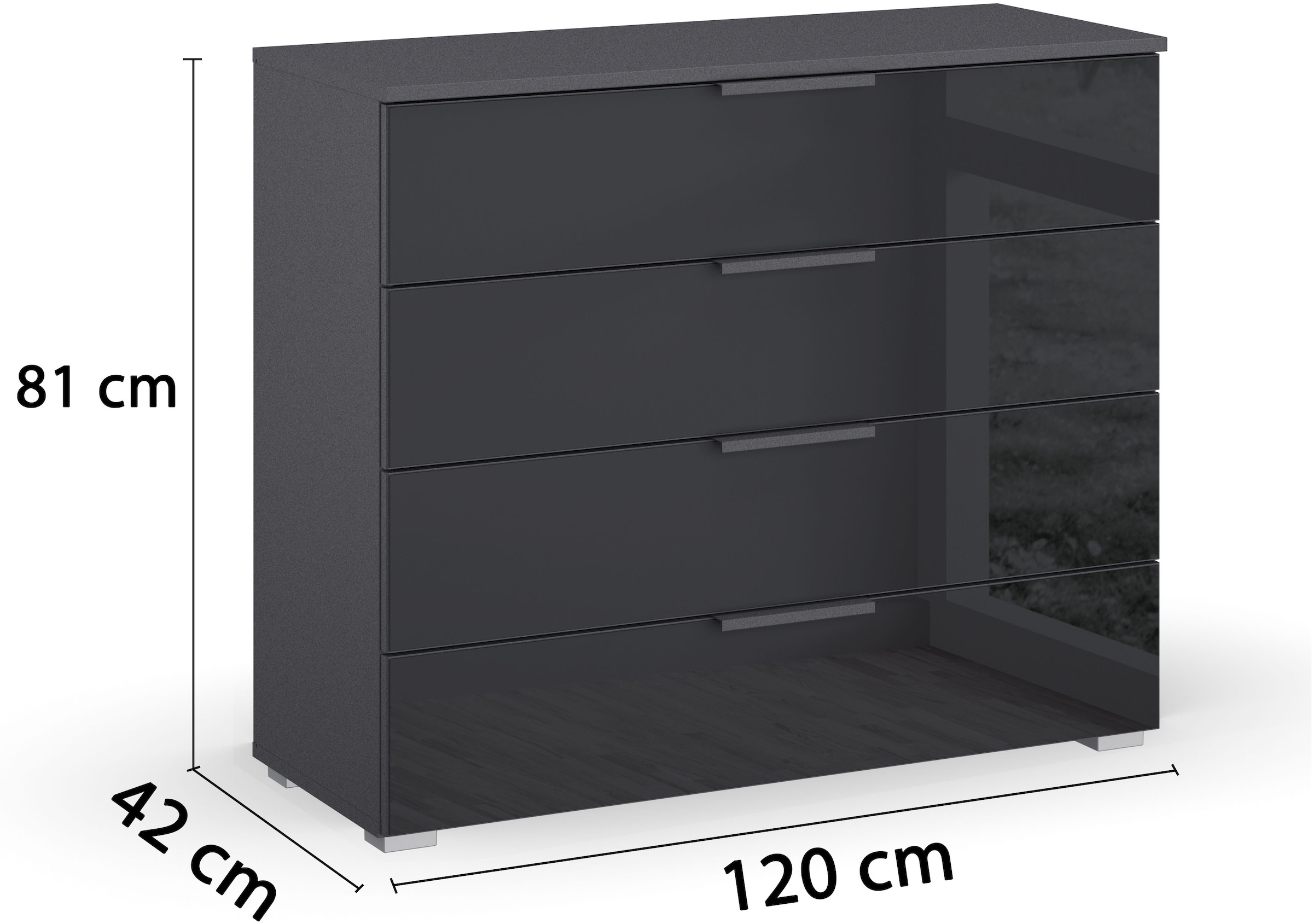 GOODproduct Schubkastenkommode »Kommode Sideboard Schubladenkommode Schlafzimmerkommode KOLUNA« Breite 80 cm mit hochwertiger Glasfront,  vier grosse und geräumige Schubladen mit viel Stauraum MADE IN GERMANY