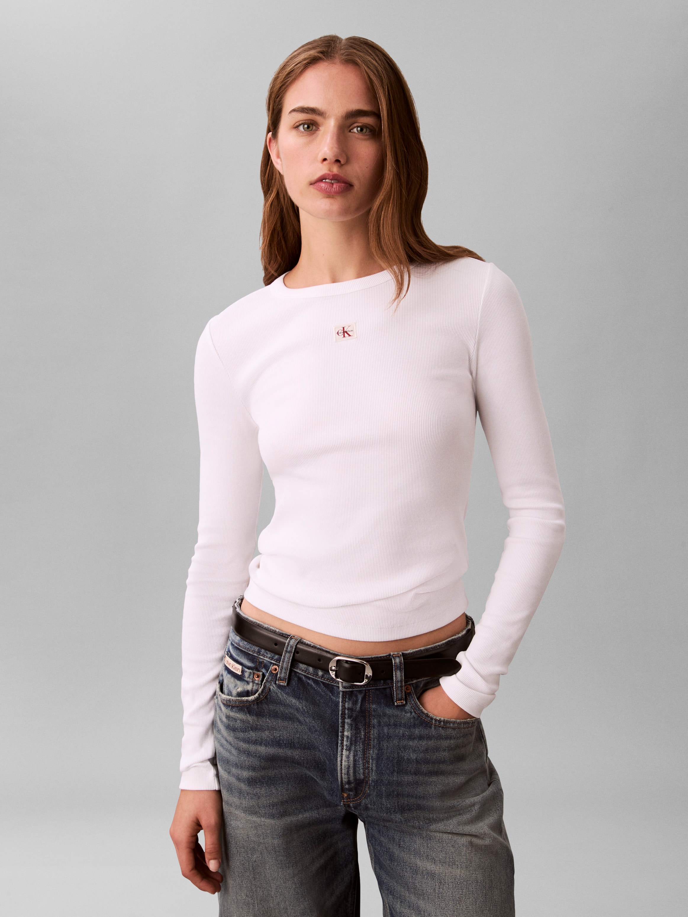 Calvin Klein Jeans Shirttop Figurbetonte Passform mit Rundhalsausschnitt