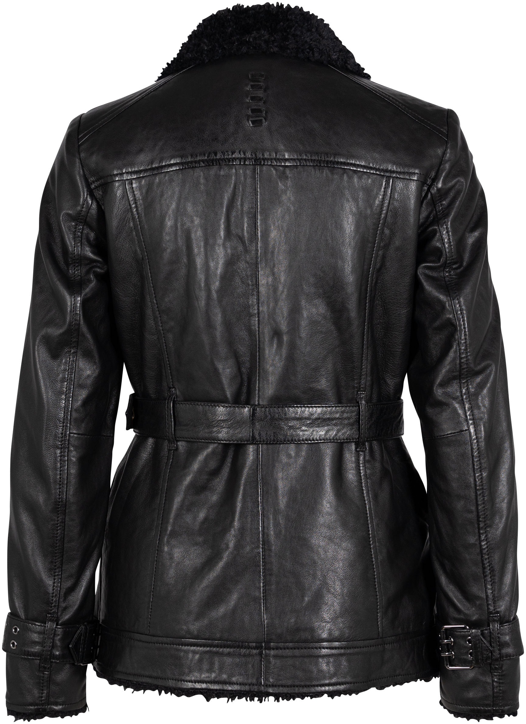Mauritius Lederjacke »G2WDeba SF«, mit Fellimitat, Gürtel, asymetrischer Reissverschluss
