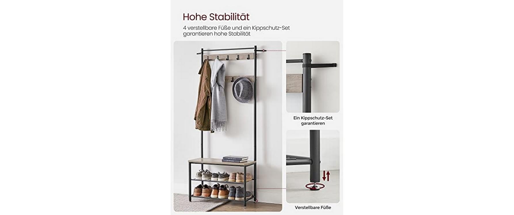 VASAGLE Garderobenständer »70 x 175 x 32 cm, Braun/Schwarz«