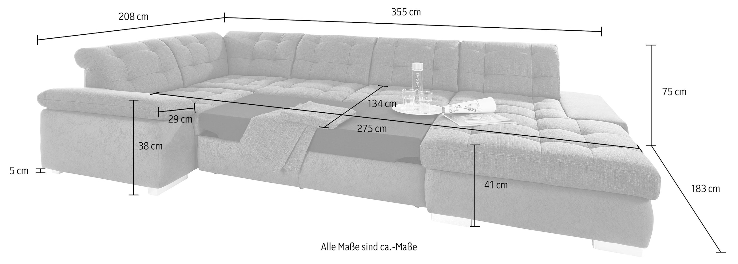 sit&more Paysage de salon »Ontario U-Form« XXL, au choix avec fonction couchage