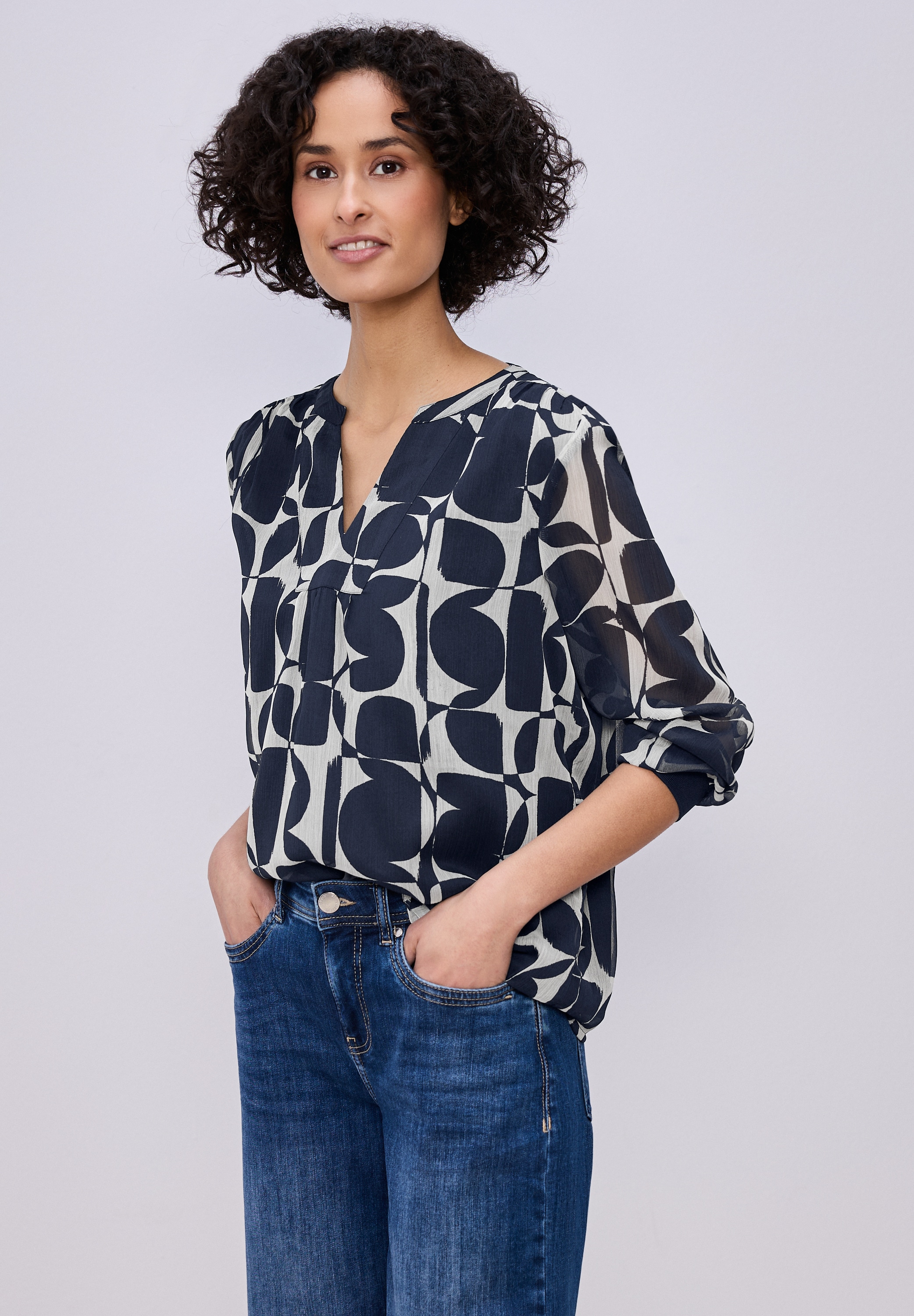 Image of STREET ONE Langarmbluse Gemusterte Bluse mit Tape