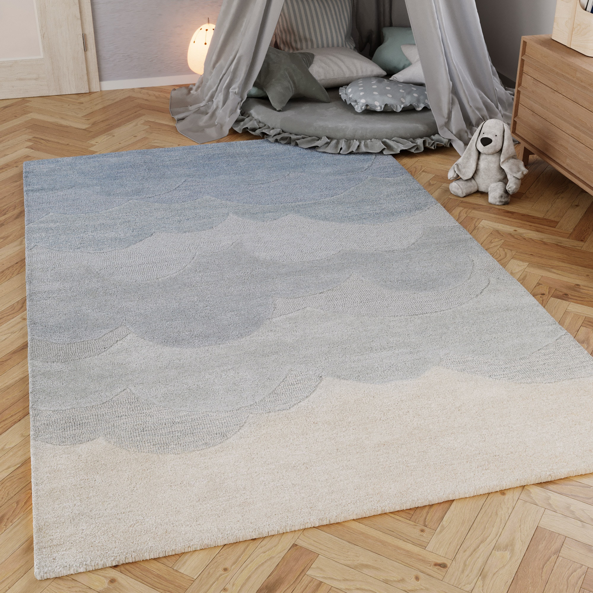 Image of SMART KIDS Kinderteppich "Mika" rechteckig 1,2 mm Höhe aus Naturfasern, dezentes Wolken-Motiv, pastellfarben, Kinderzimmer