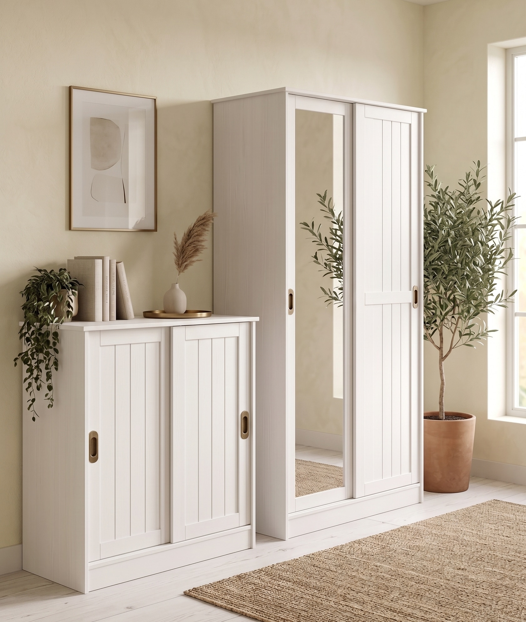 GOODproduct Armoire à chaussures »Malmö Schuhkommode mit Schiebetüren« L/P/H : 77/37/89 cm,  en pin massif certifié FSC®, largeur 77 cm