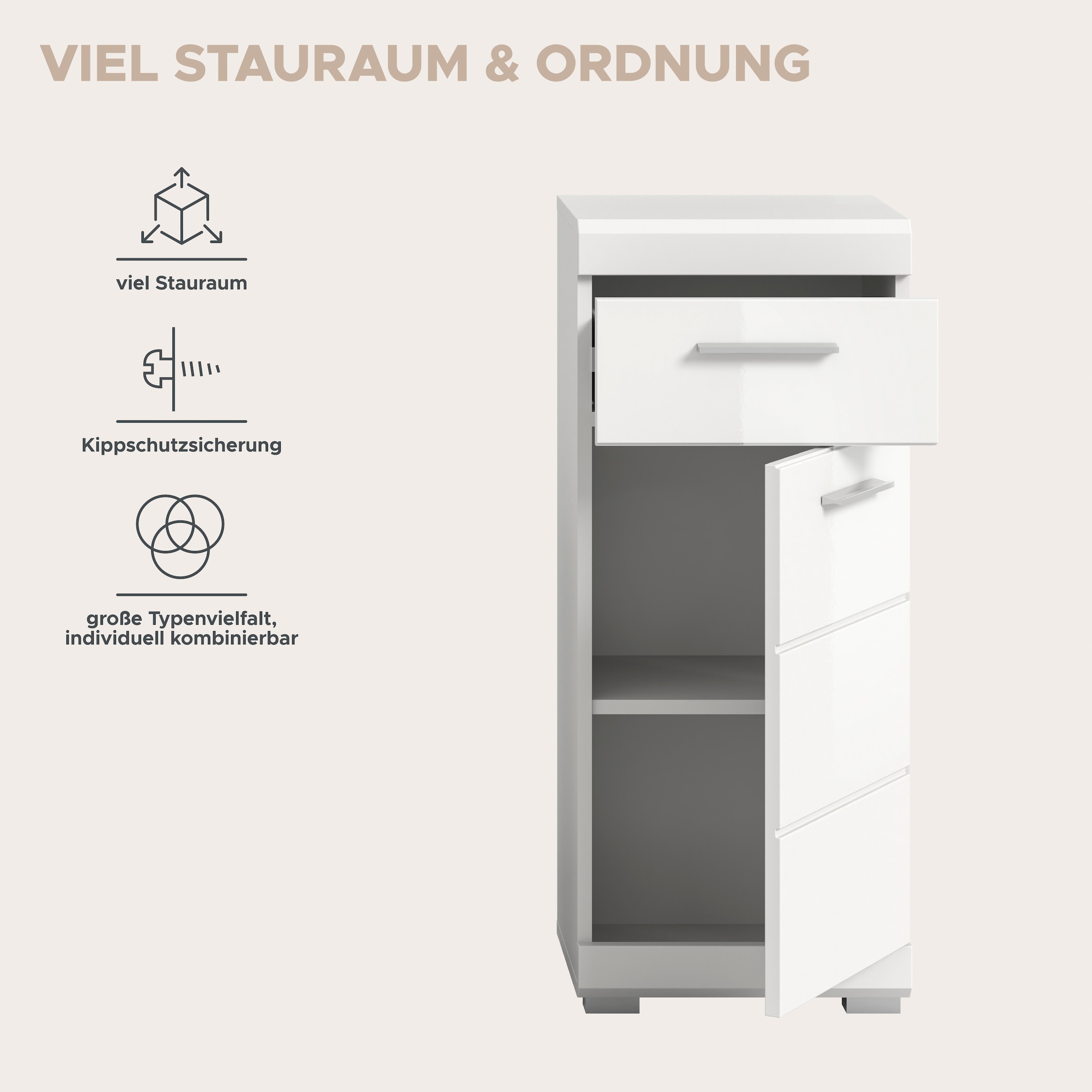 welltime Unterschrank »SIENA, Breite 37cm, 1 Tür, 1 Schubkasten, 2 Fächer, MDF-Front« TOPSELLER!, 1 Stk. tlg. in verschiedenen Farben erhältlich, Badmöbel, Badschrank, Kommode, Bad