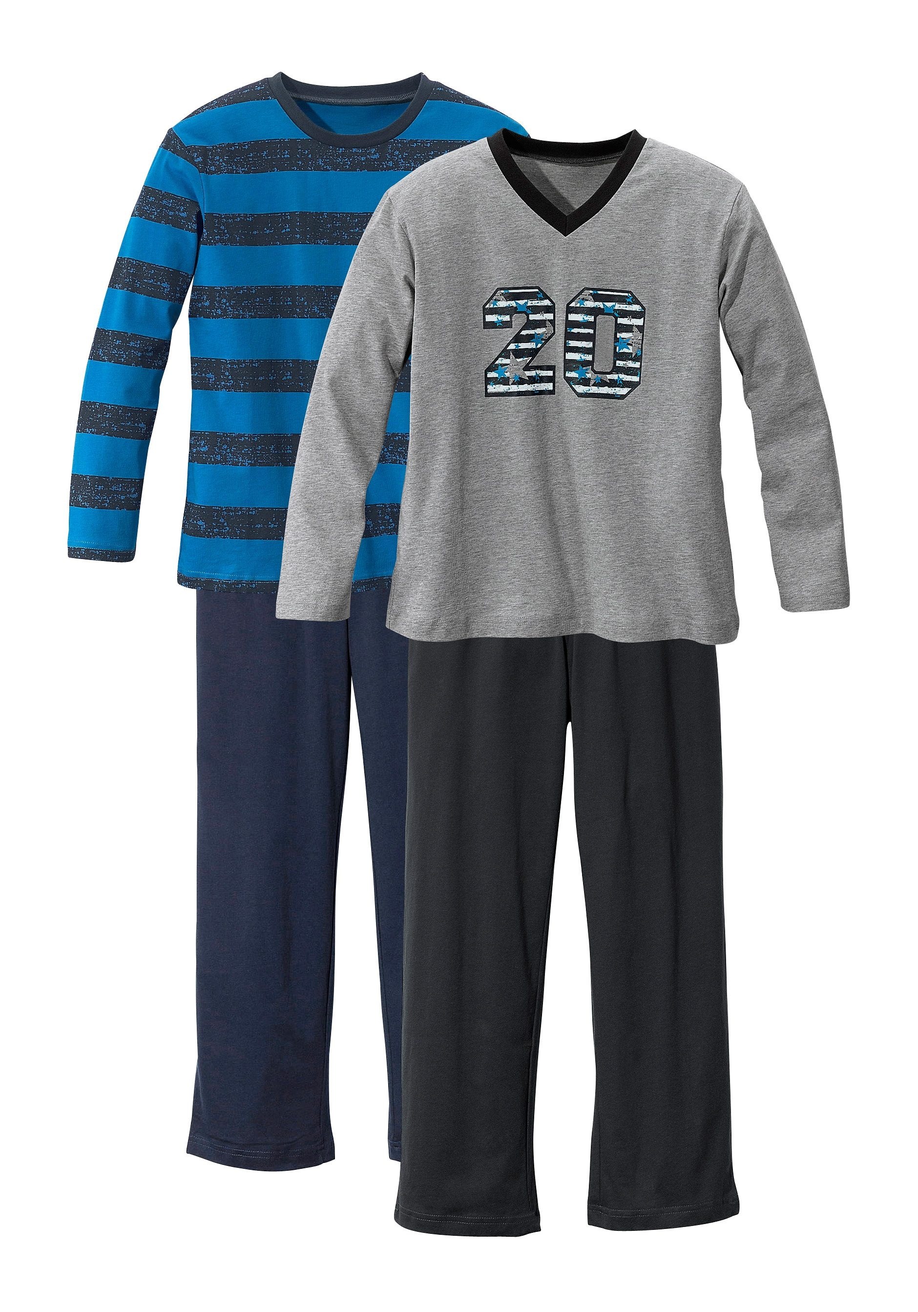 Image of AUTHENTIC LE JOGGER Pyjama 4 tlg. langer Schlafanzug mit gestreiftem Druck, aus Baumwolle