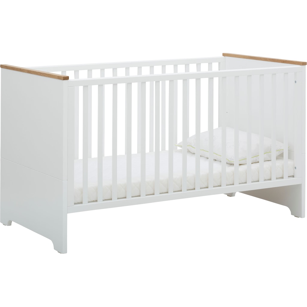 Lüttenhütt Babyzimmer-Komplettset »Lauris, weiss/eiche«, (Set, 3 St., Kinderbett, Schrank, Wickelkommode)