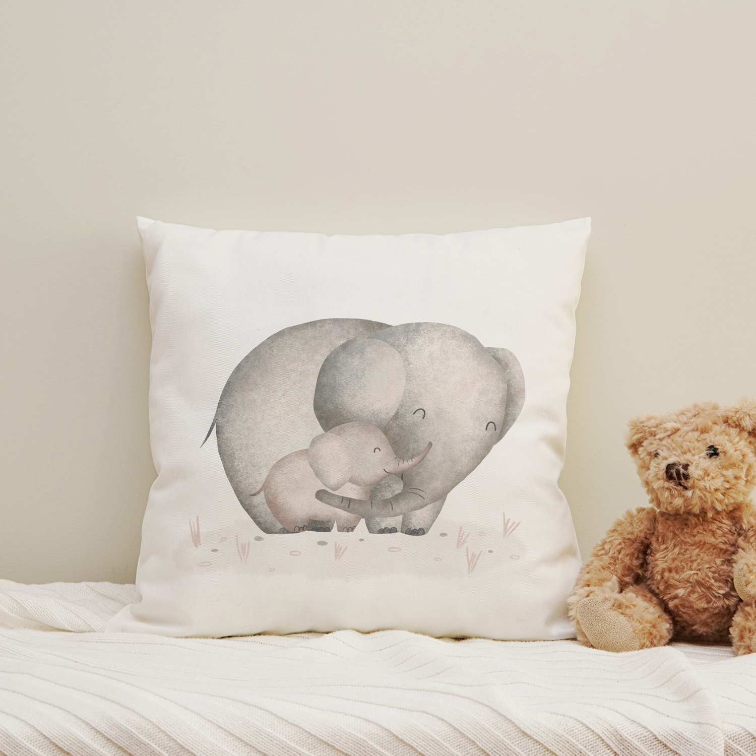 Image of queence Dekokissen "Grosser Elefant & kleiner Elefant" Kissenhülle mit HD Premium Druck, geruchsneutral, 40x40cm