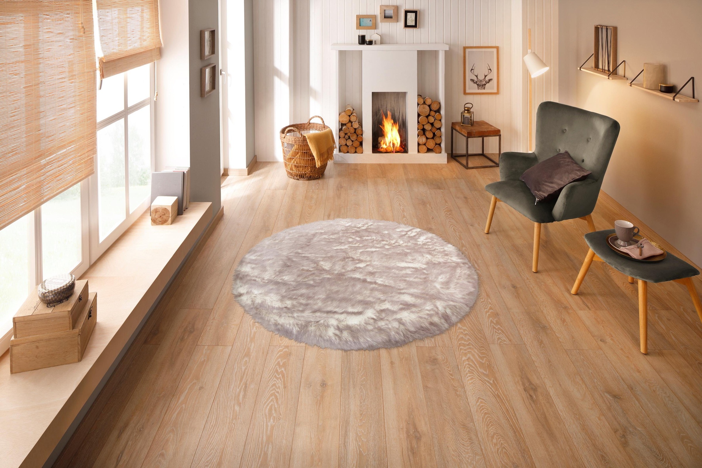 my home Fellteppich »Sammo«, rund, 60 mm Höhe, Kunstfell, leuchtende Farben, besonders weich, echter Kuschelteppich