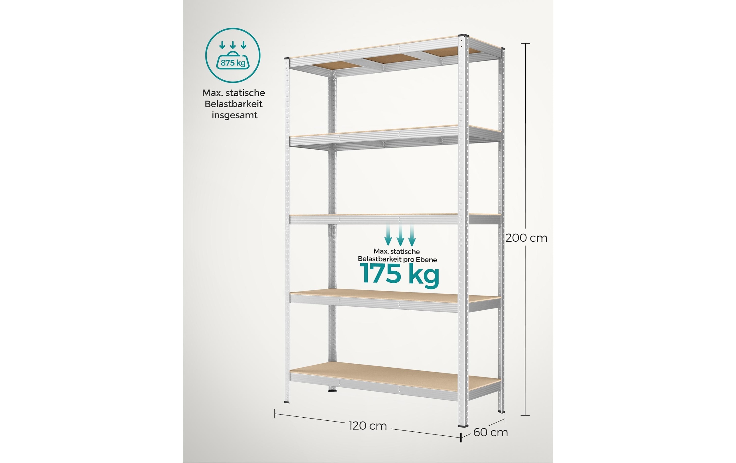 SONGMICS Regal »Songmics Regal 5 Ablagen Silberfarben«
