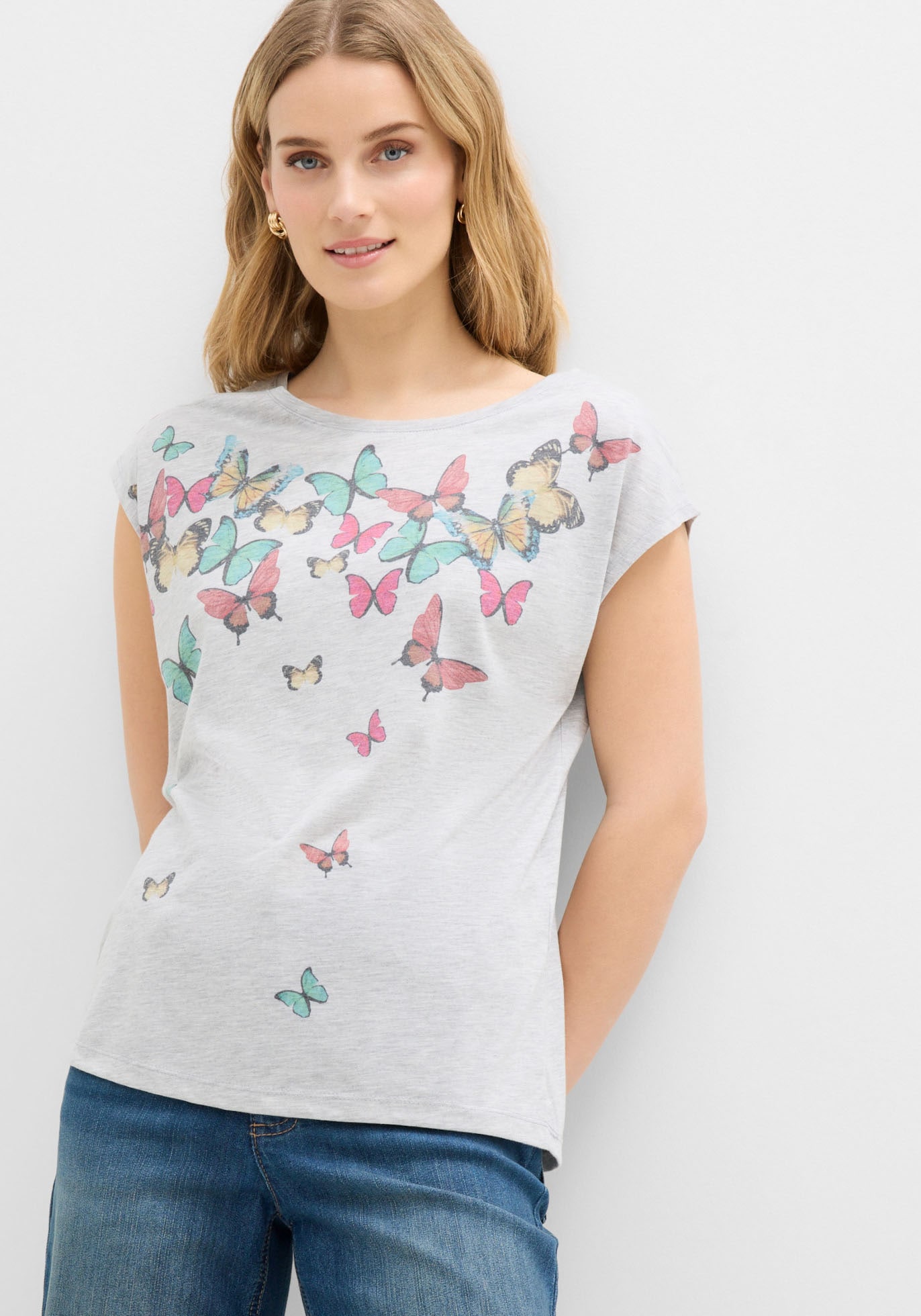 Image of bonprix T-Shirt Slim fit Passform, Kurzarm mit kleinen Flügelärmeln