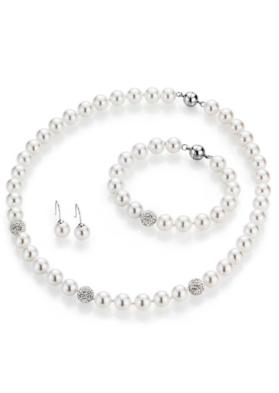 Firetti Schmuckset »Multipack Schmuck Geschenk Perlenkette Perlenarmband Perlohrhaken«, (Set, 4 tlg.), mit Muschelkernperlen und Kristallsteinen