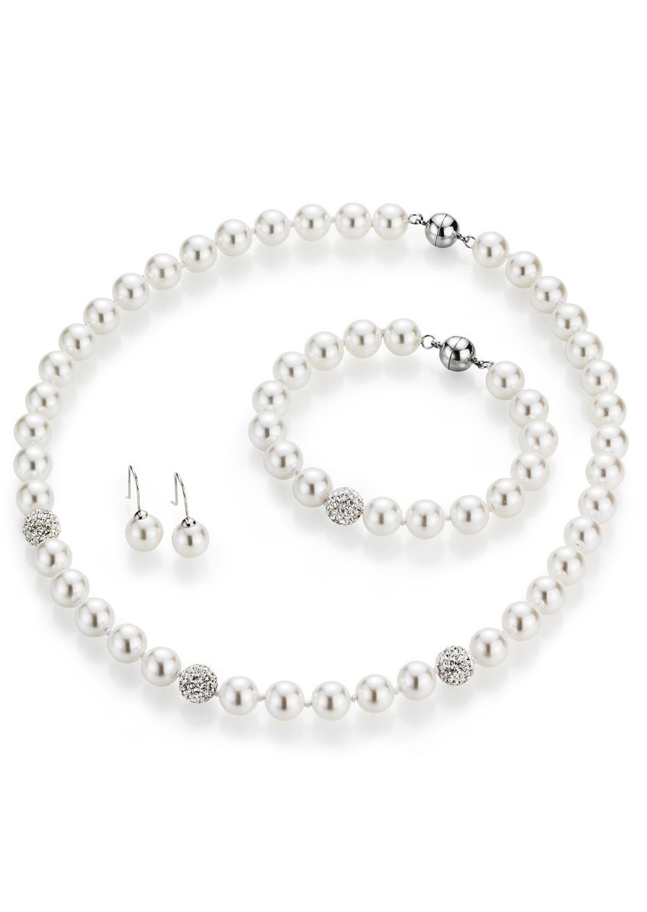 Image of Firetti Schmuckset "Multipack Schmuck Geschenk Perlenkette Perlenarmband Perlenohrhaken" (Set, 4 tlg.) mit Muschelkernperlen und Kristallsteinen
