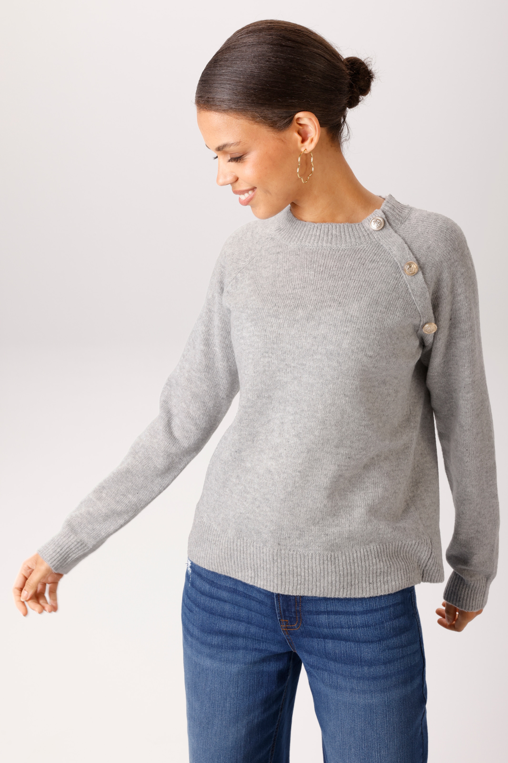 Aniston CASUAL Pull en tricot avec boutons décoratifs embossés - NOUVELLE COLLECTION