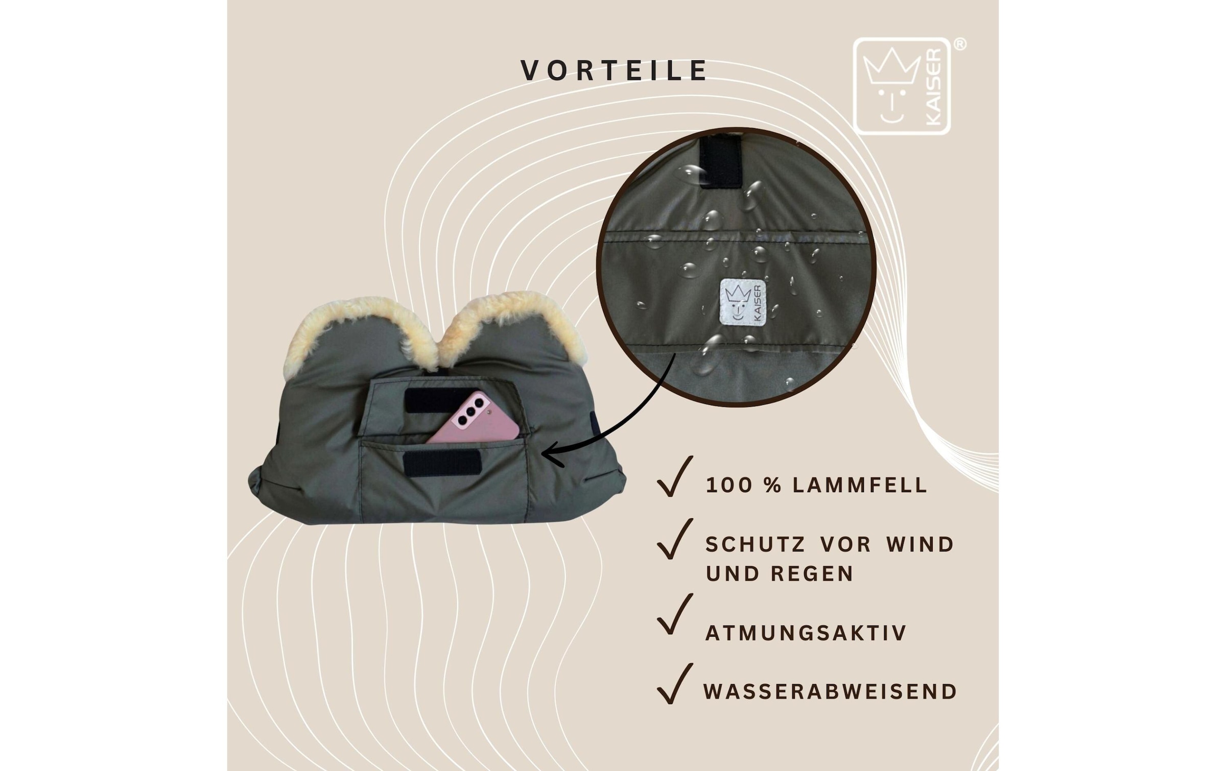 Kaiser Chauffe-mains pour poussette »Lammfell Big«