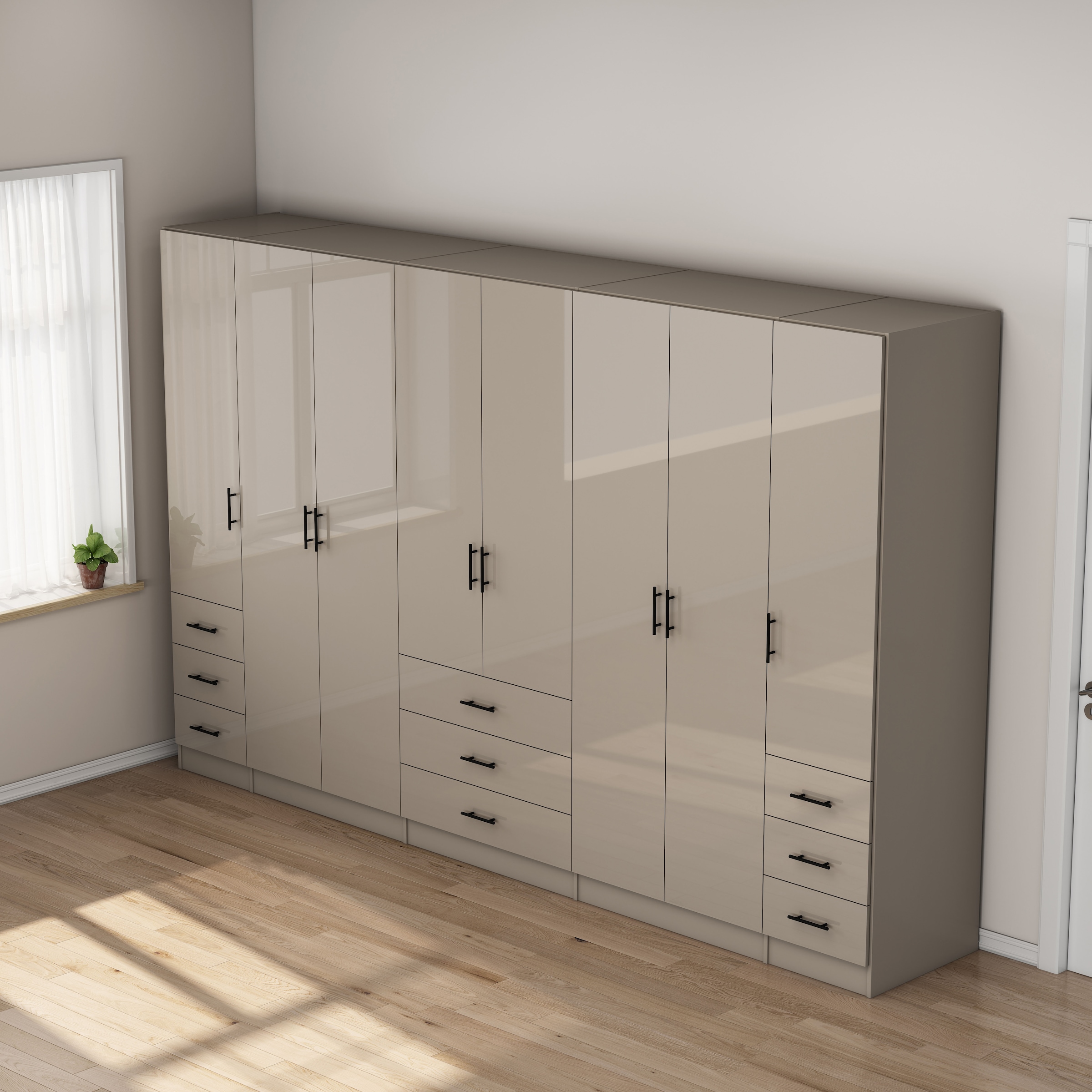 GOODproduct Kleiderschrank »Trento Schlafzimmerschrank Garderobe hochglanz« Schrank mit 8 Türen und 9 Schubladen, hochglänzende Fronten