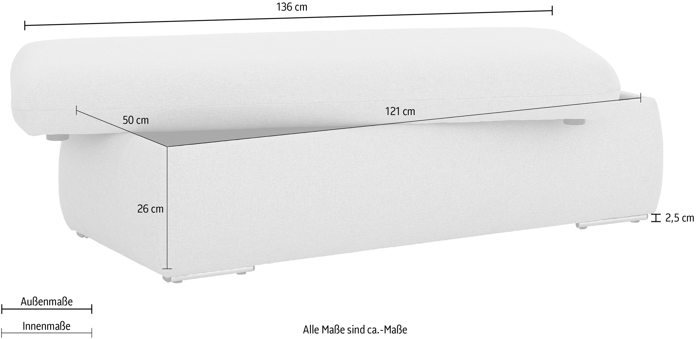 INOSIGN Polsterhocker »Avesa«, Mit grossem Staufach, passend zur Serie "Avesa", B/T/H: 136/64/43 cm