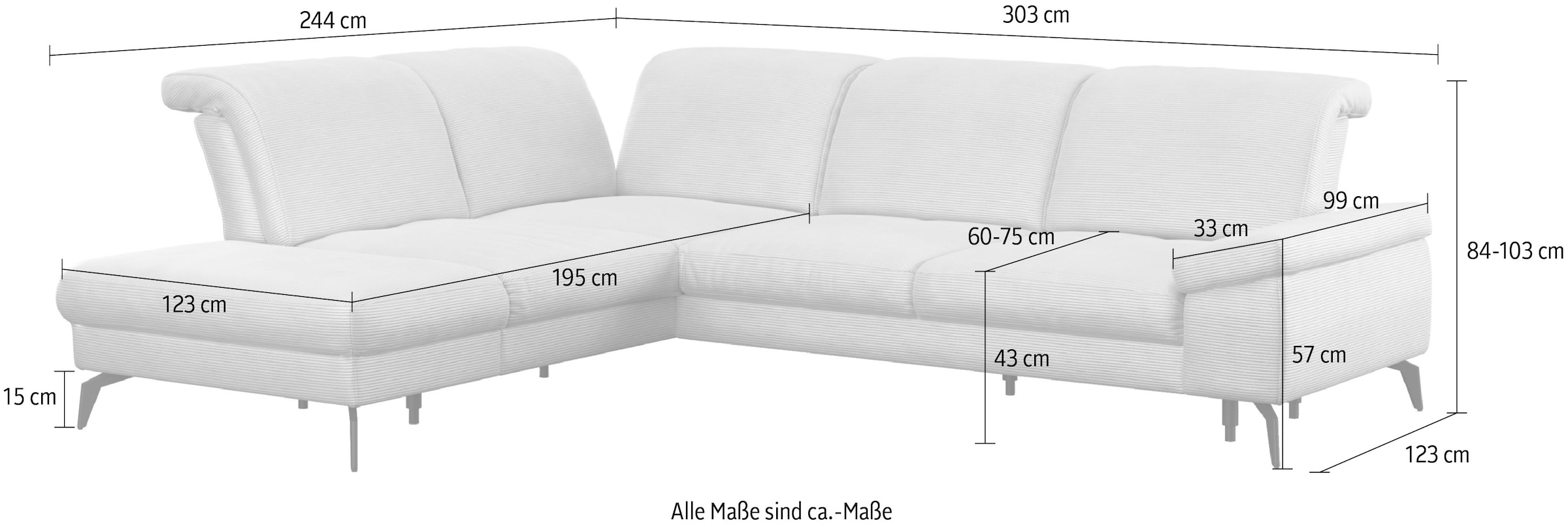 sit&more Ecksofa »Cabana L-Form«, Ottomane, wahlweise mit Sitztiefen-,Armlehnen- und Kopfteilfunktion