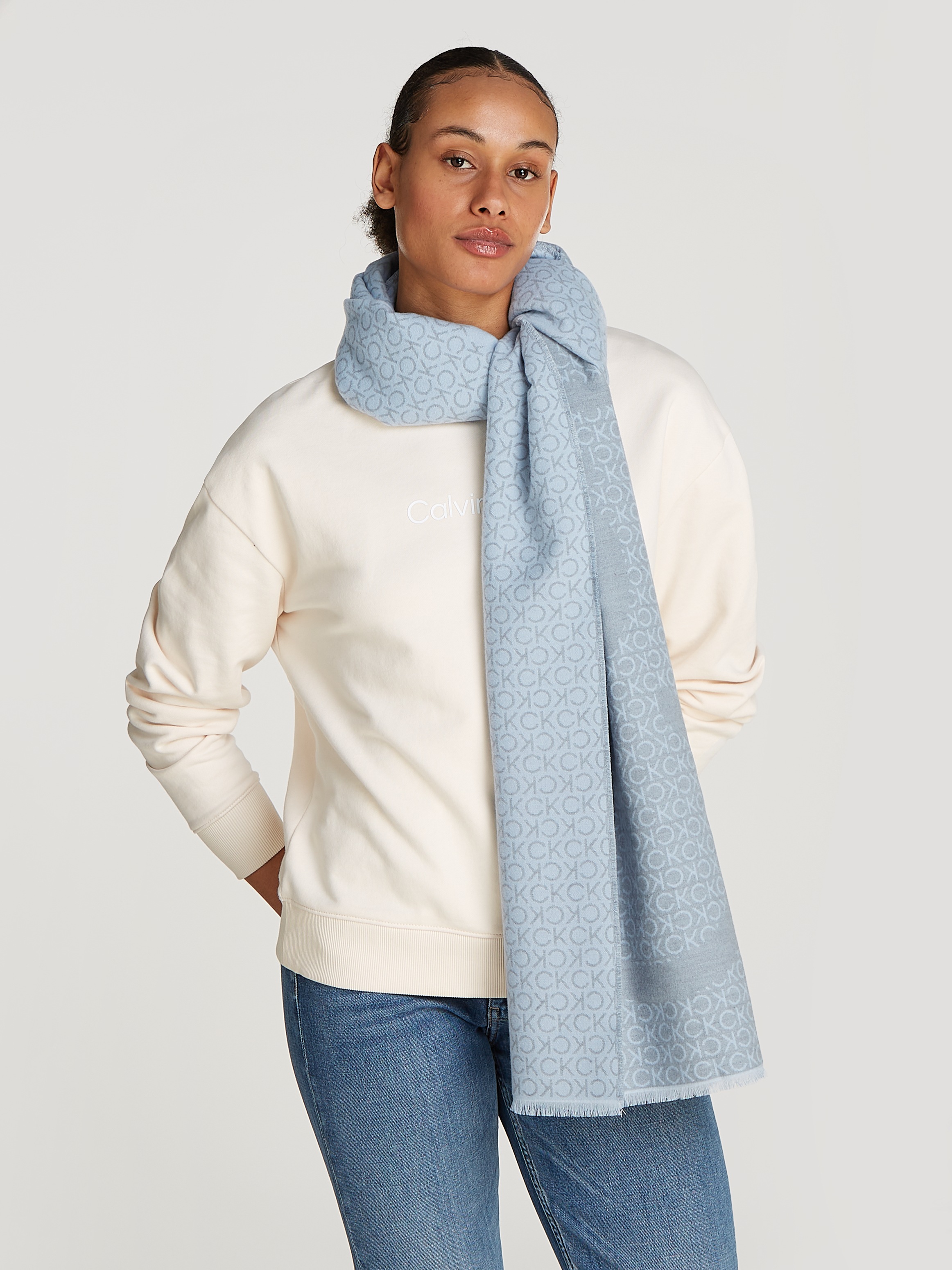 Calvin Klein Schal »FRINGES TWO-TONE MONO MW SCARF«, mit Logomonogramm