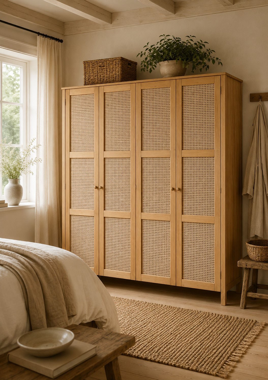Image of GOODproduct Kleiderschrank "Hällevik Eiche - aus FSC Massivholz, Wiener Geflecht" Massive FSC-zertifizierte Eiche geölt, Fronten mit Wiener Geflecht