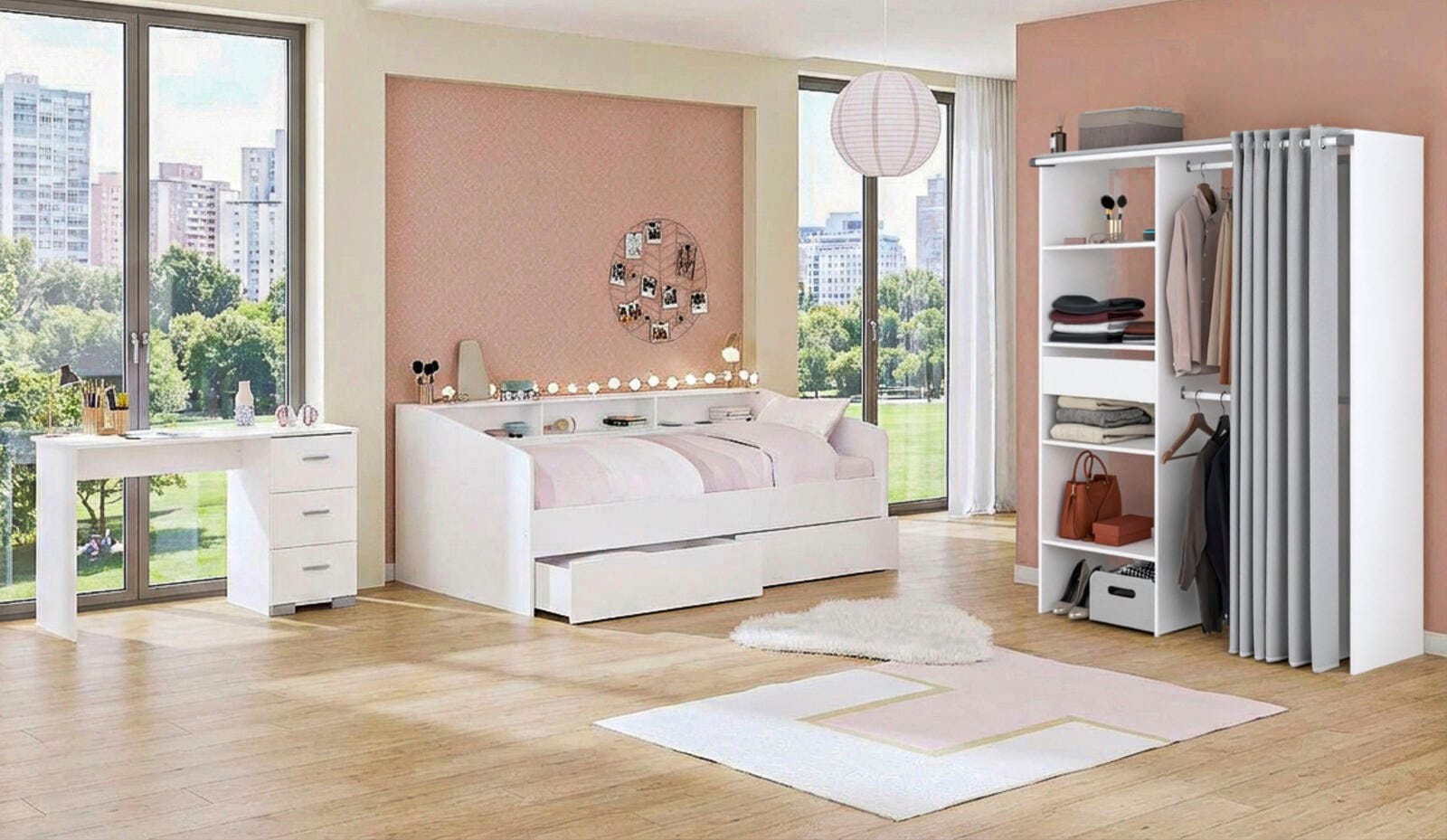 Parisot Jugendzimmer-Set »Parisot Sleep 12« Set, 3 tlg. Rückwand am Stauraumett drehbar - Weiss oder Eiche