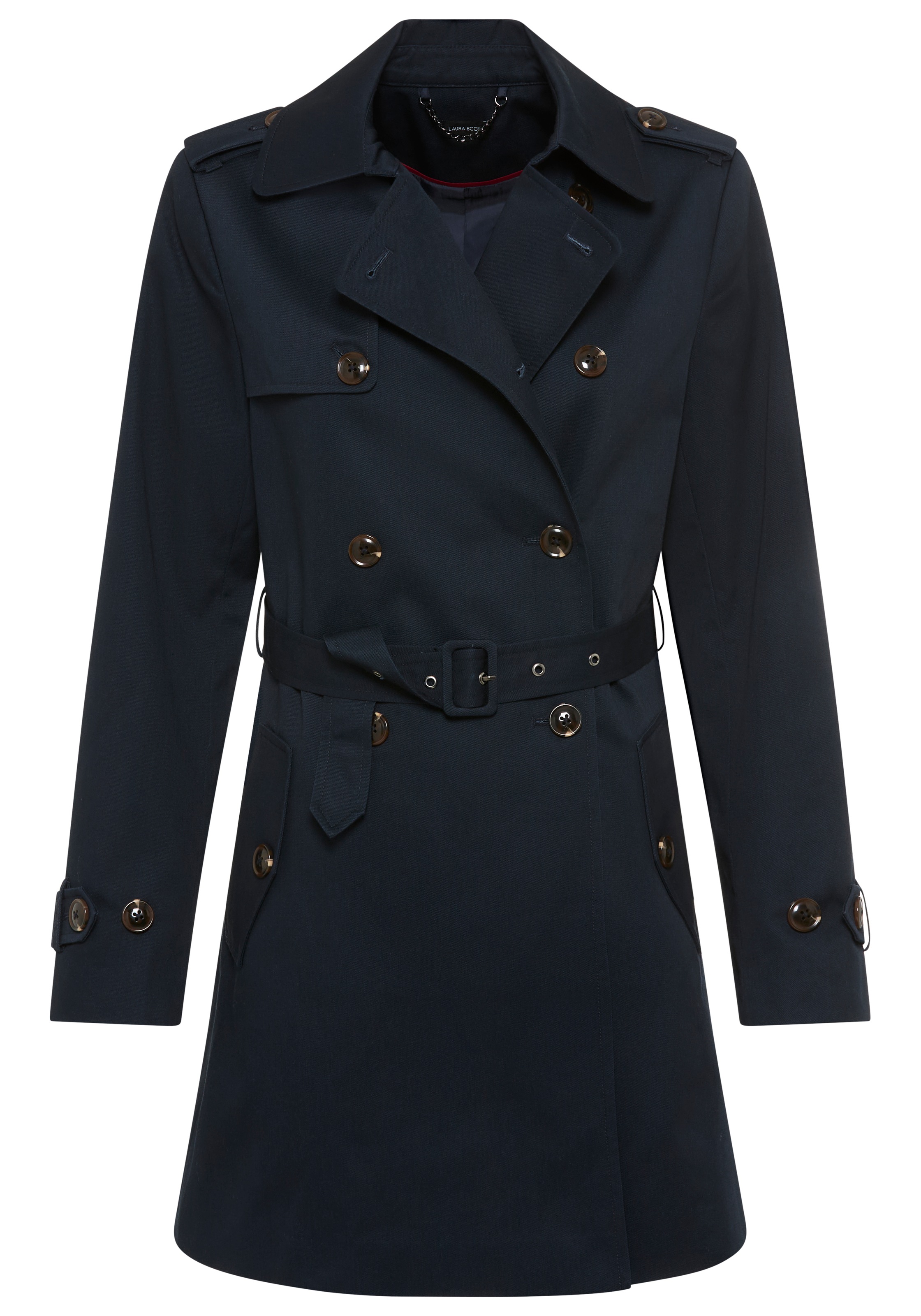 Laura Scott Trench-coat aus Baumwolle und Polyester, unifarben mit Piping-Applikationen