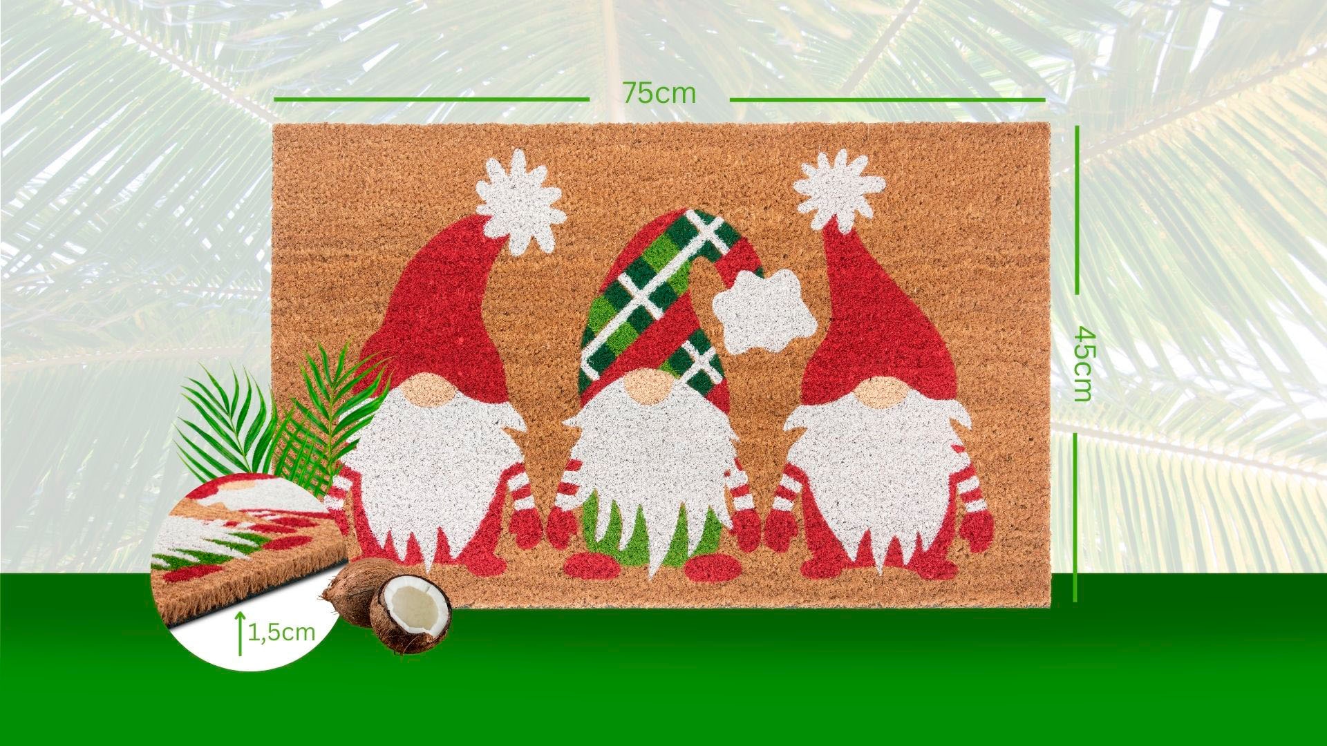 HANSE Home Fussmatte »Mix Mats Kokos Christmas Gnomes«, rechteckig, 15 mm Höhe, Weihnachten, Schmutzfangmatte, Outdoor, Rutschfest, Innen, Kokosmatte