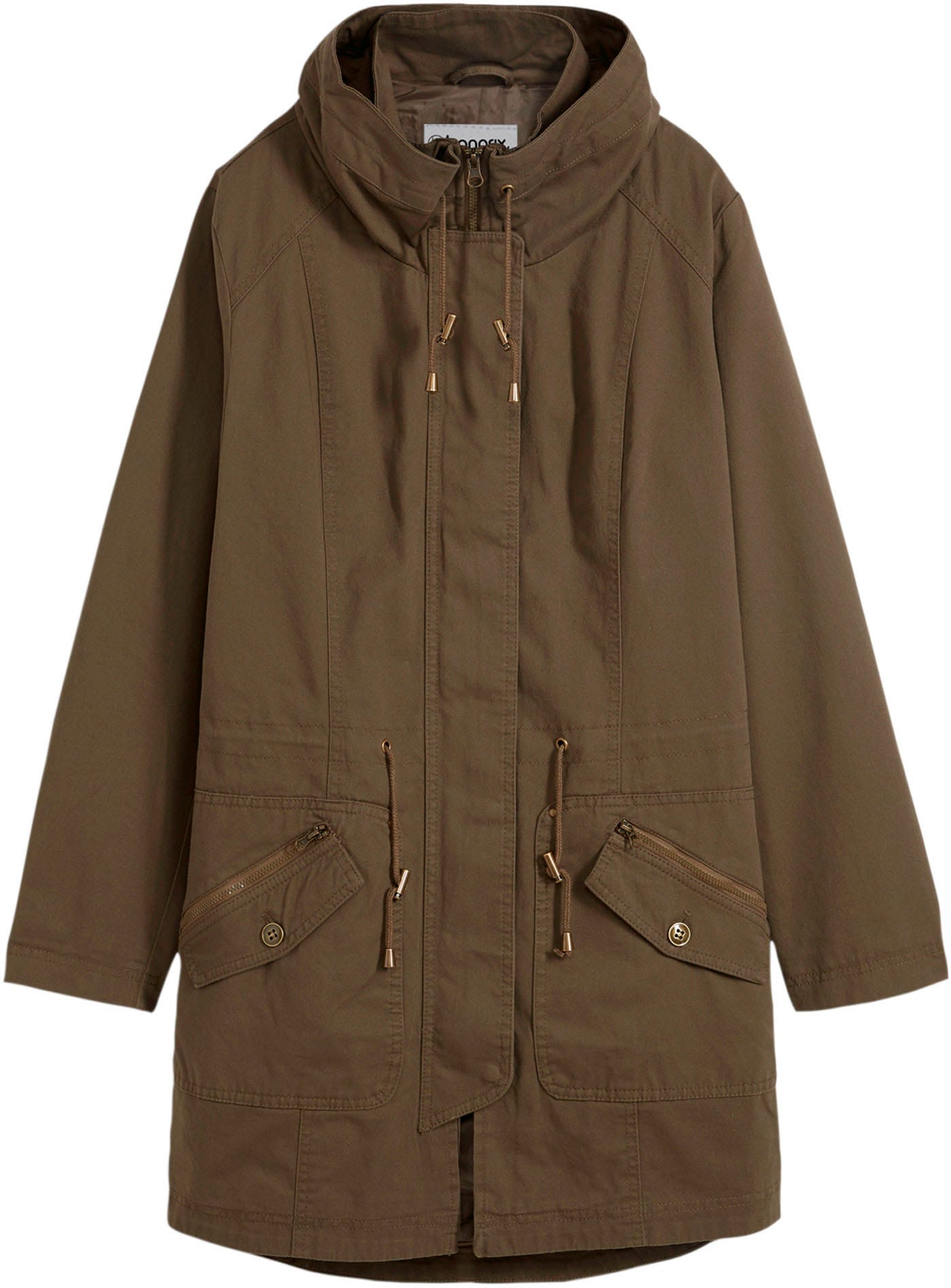 bonprix Parka »Baumwoll-Kurzparka mit Stehkragen, talliert« mit Kapuze taillierte Passform, mit Stehkragen und Tunnelzug