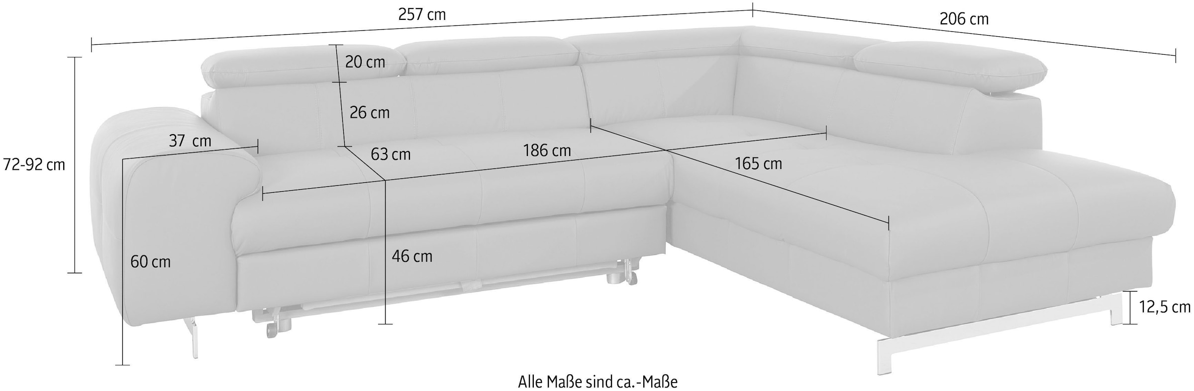 COTTA Ecksofa »Chef L-Form«, mit Kopfteilverstellung, edle Metallkufen, wahlweise mit Bettfunktion