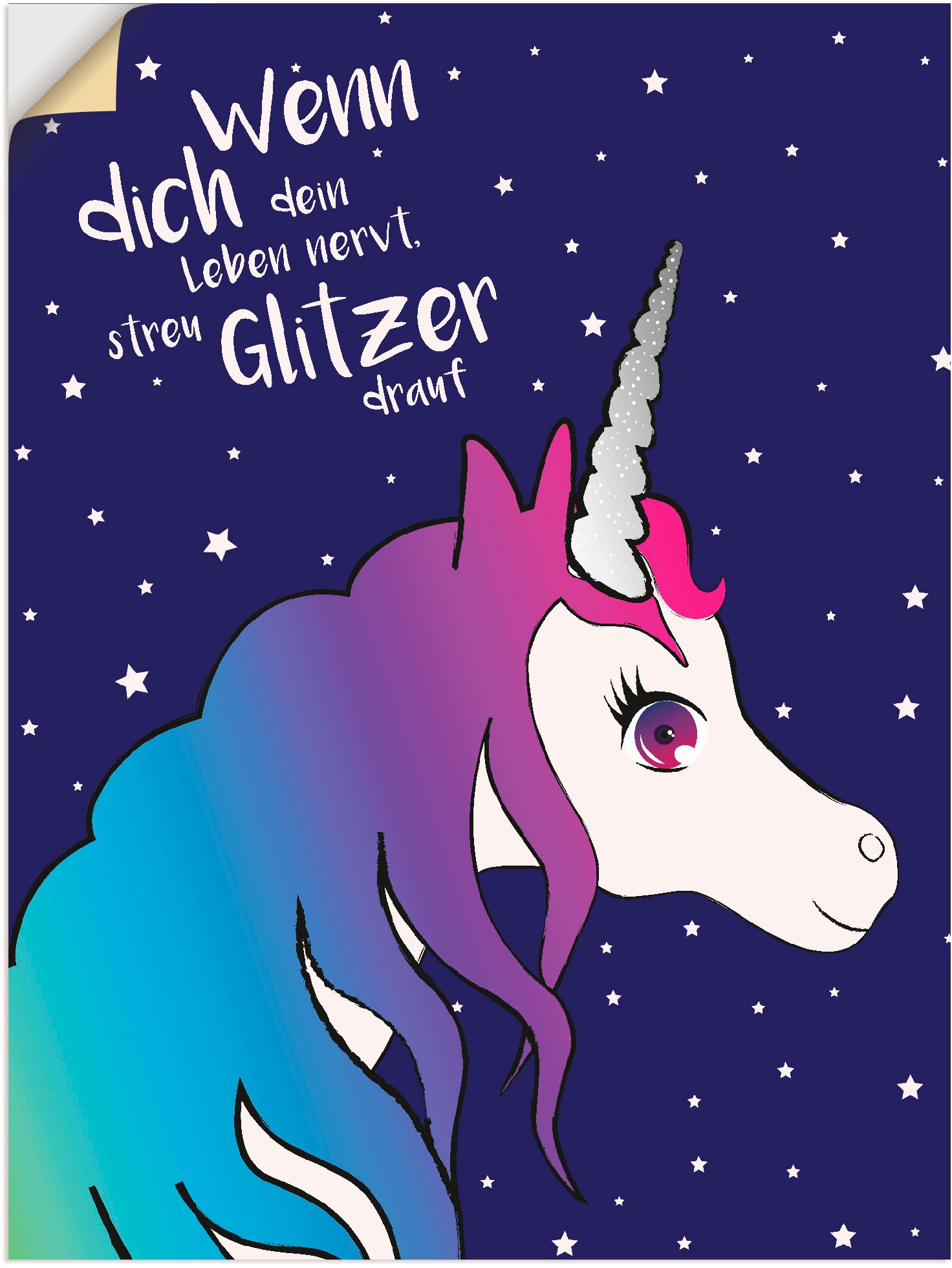 Image of Artland Wandbild »Einhorn streu Glitzer auf dein Leben«, Animal Fantasy, (1 St.), in vielen Grössen & Produktarten -Leinwandbild, Poster, Wandaufkleber / Wandtattoo auch für Badezimmer geeignet bei Ackermann Versand Schweiz