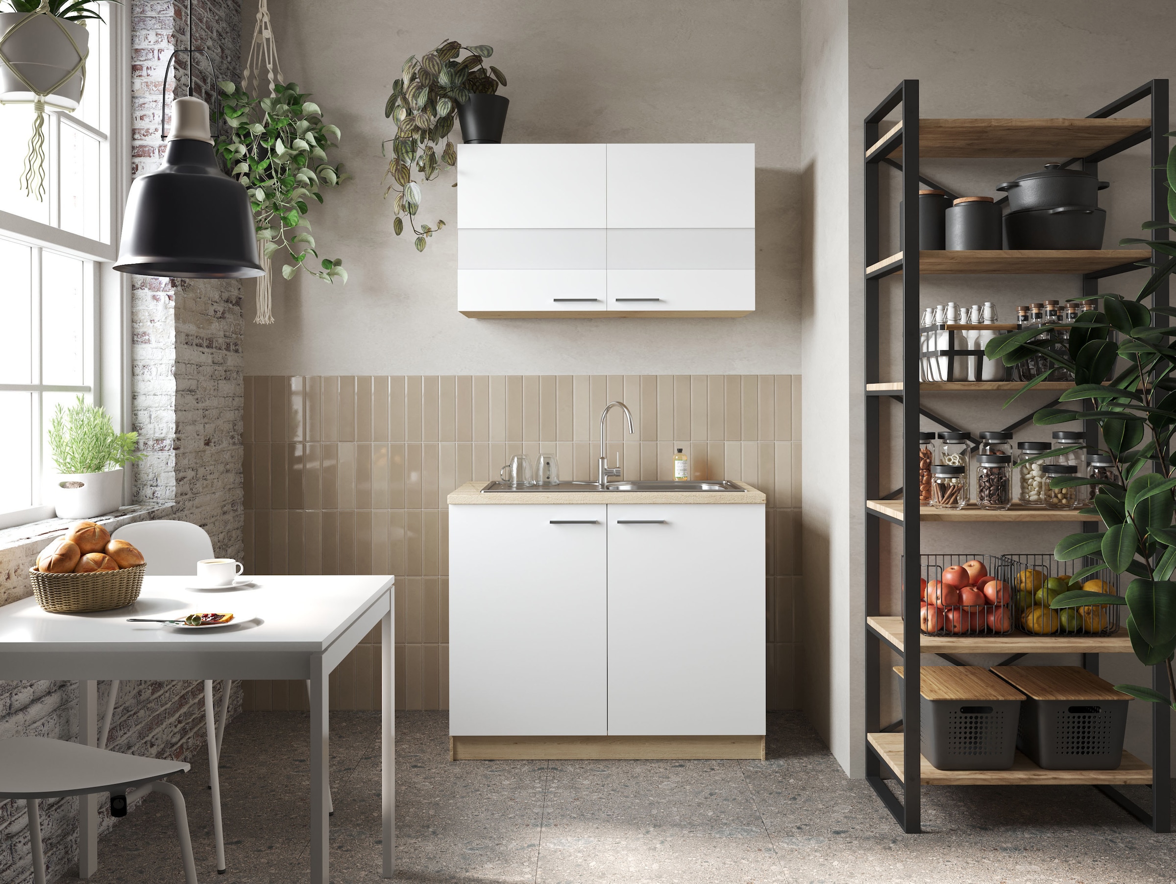 RESPEKTA Pantryküche »Merle« Breite 100 cm, mit Soft-Close Funktion, Edelstahlspüle BALTIMORE