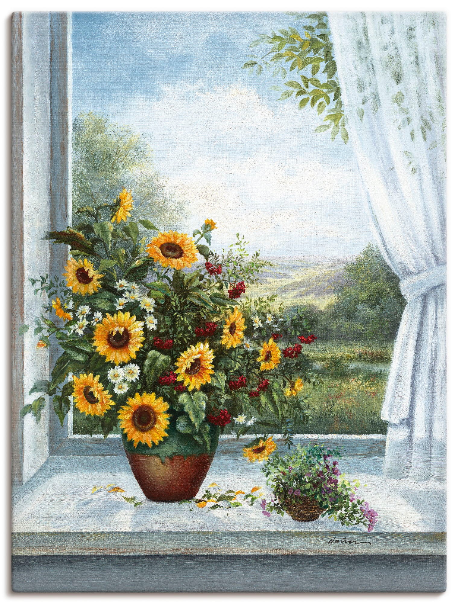 Image of Artland Leinwandbild "Sonnenblumen am Fenster" Arrangements 1 Stk. tlg. auf Holzrahmen gespannt