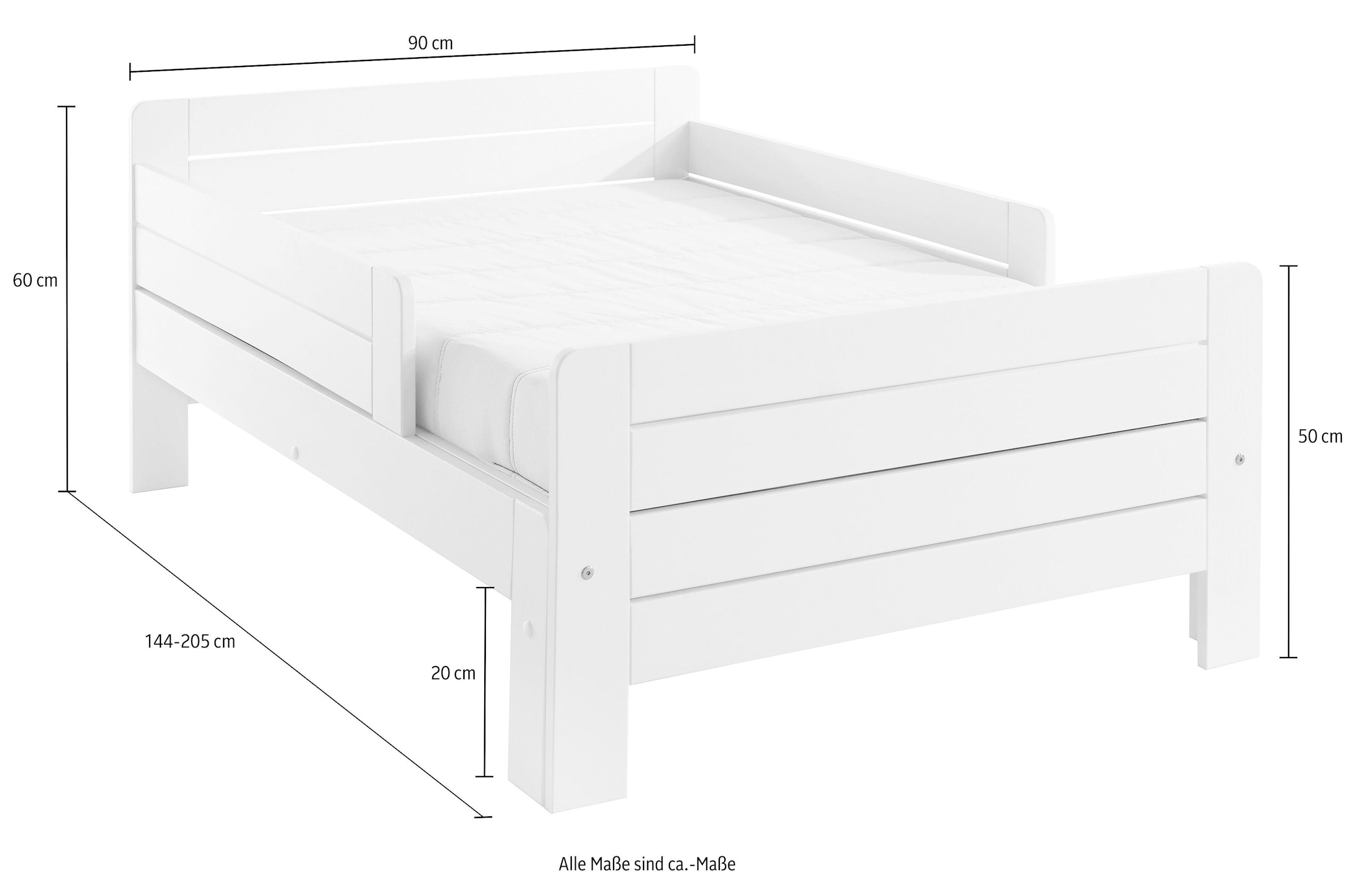 Lüttenhütt Funktionsbett »"LOTTE " Bestseller! Kinderbett«, Mitwachsend/ ausziehbar 140cm-200cm, zertifiziertes Massivholz