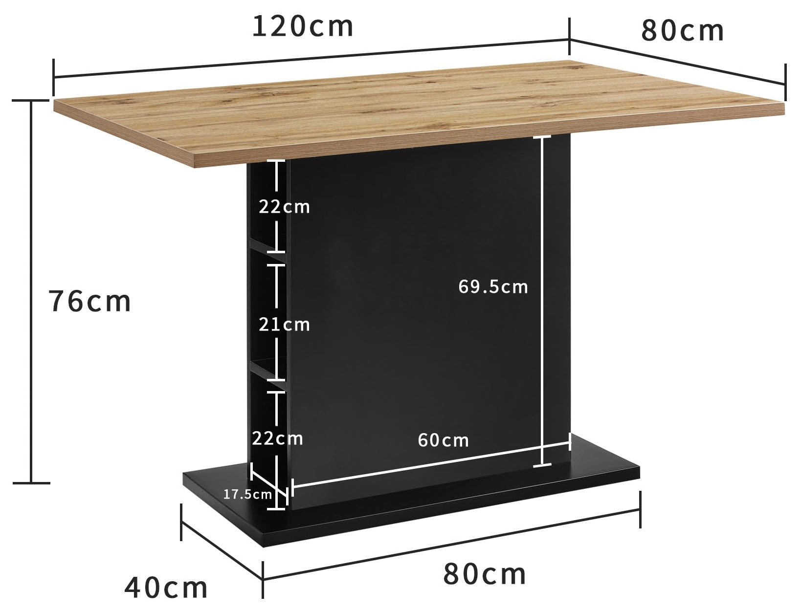 GOODproduct Esstisch »Hennia« Säulensockel, integrierte Ablagefächer, Breite 120 cm