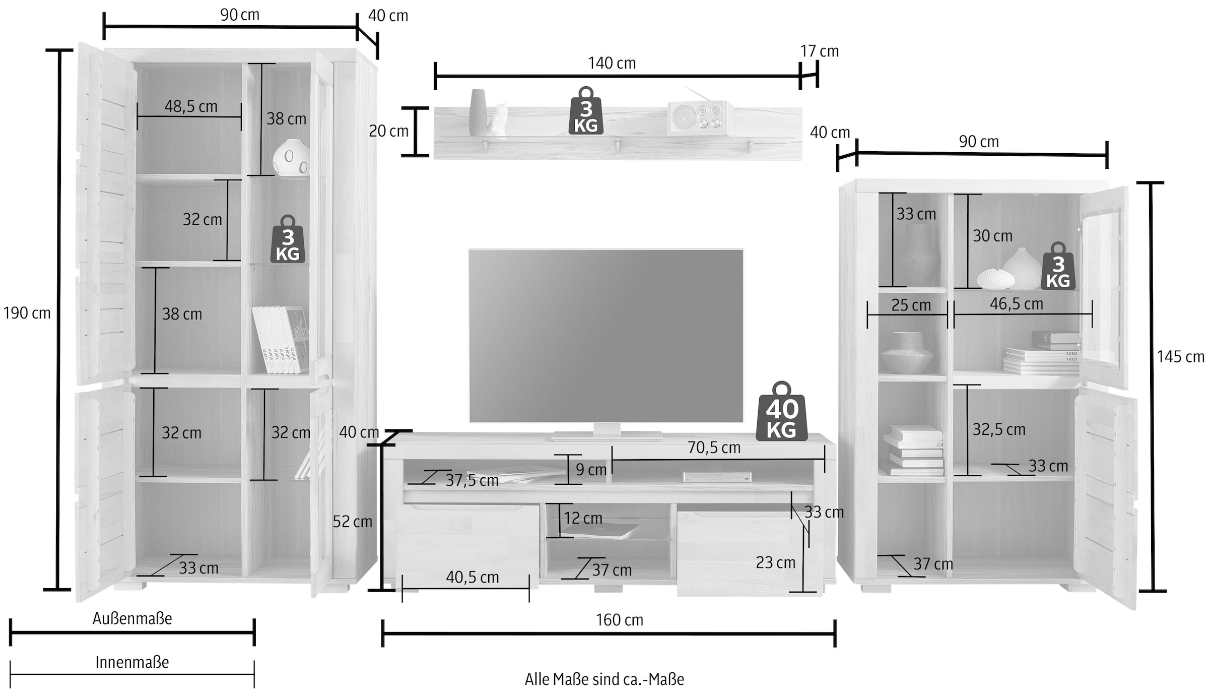 Home affaire Wohnwand »Denis«, (Set, 4 St.), teilmassives Holz