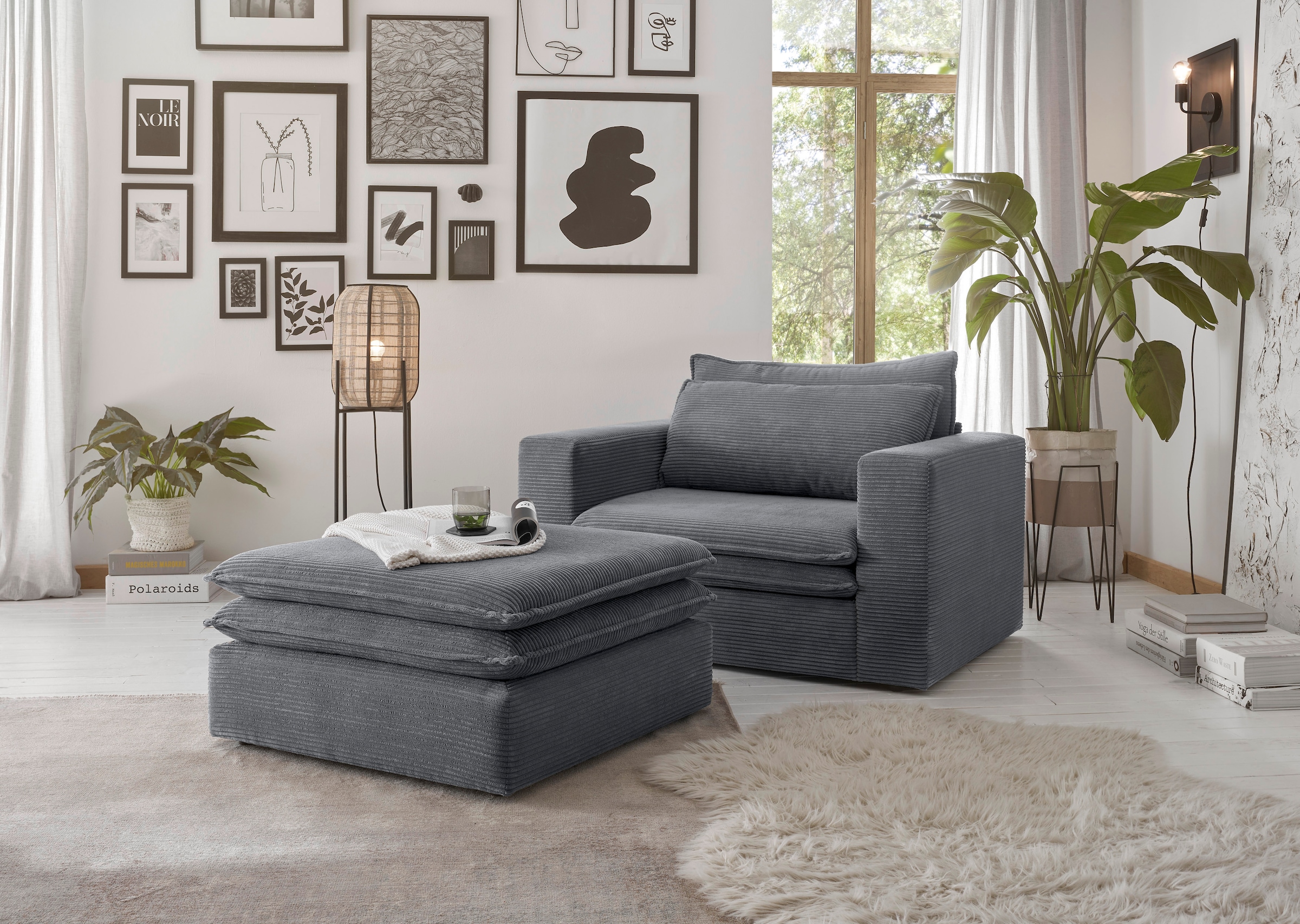 Places of Style Polstersessel »PIAGGE«, (2 tlg.), Hochwertiger Cord, Loveseat und Loveseat-Hocker im Set