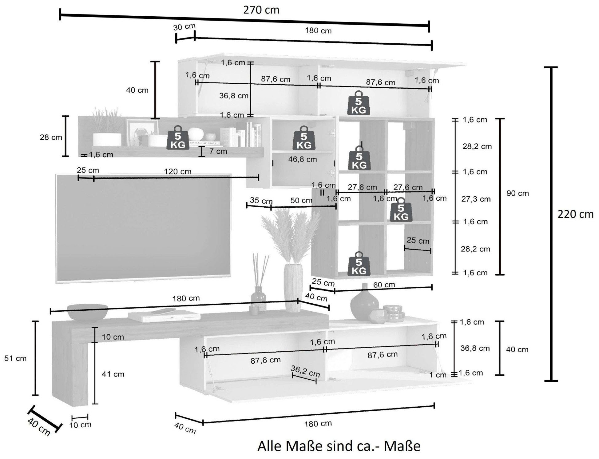 INOSIGN Wohnwand »Chronos Wohnwand, Medienwand, 5-er set« Set, 5 Stk. tlg.