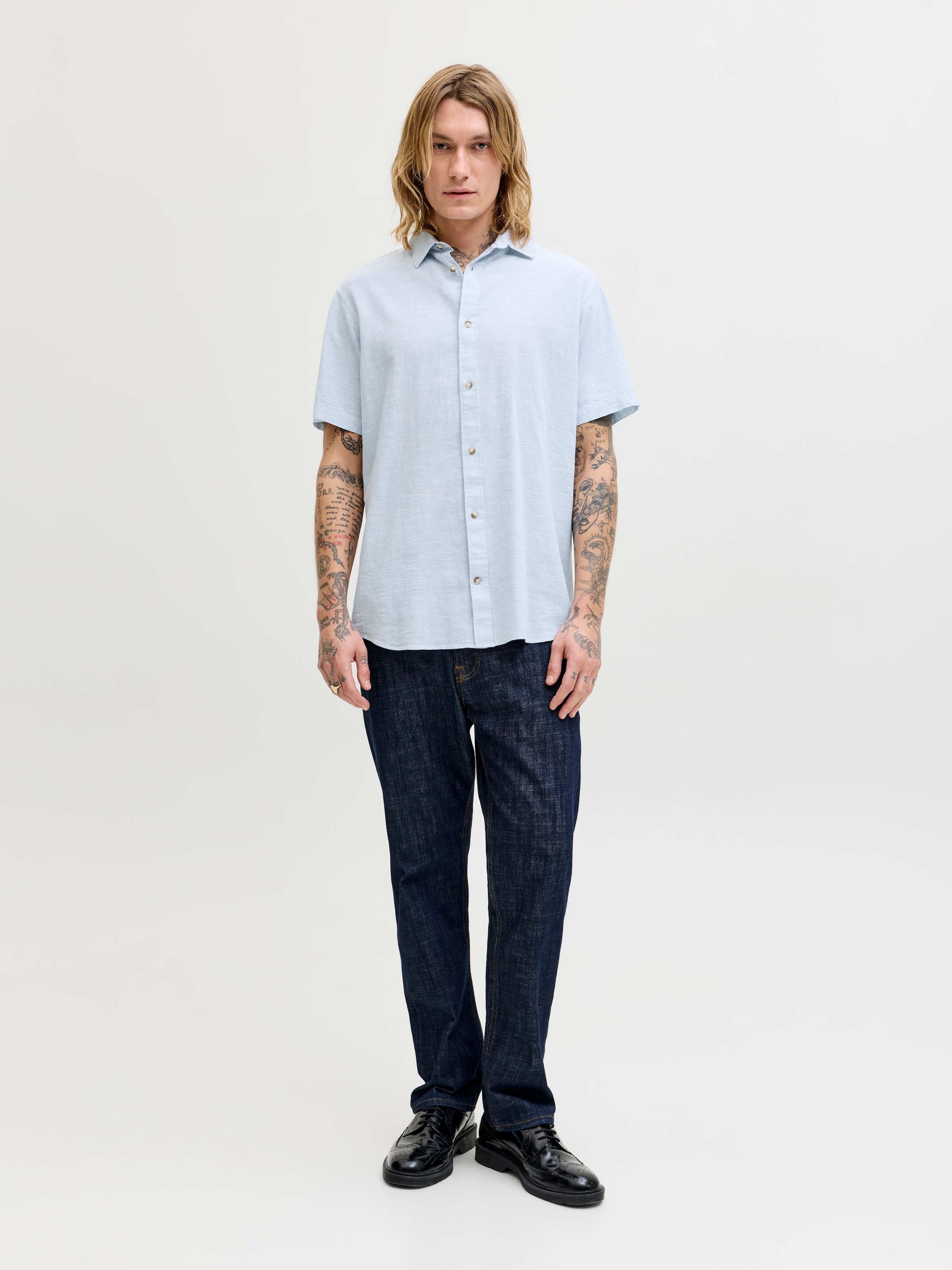 Jack & Jones Kurzarmhemd »JJESUMMER LINEN BLEND SHIRT S/S SN« Baumwolle mit Leinen, regular fit