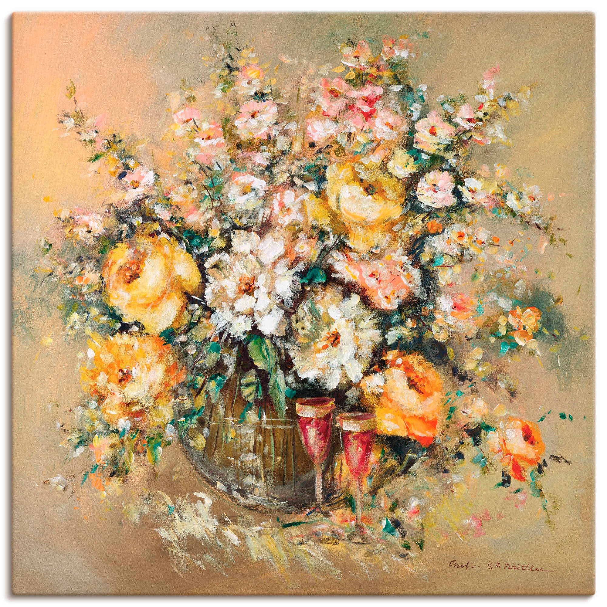 Image of Artland Leinwandbild "Blumen und Spirituosen" Blumen 1 Stk. tlg. auf Holzrahmen gespannt