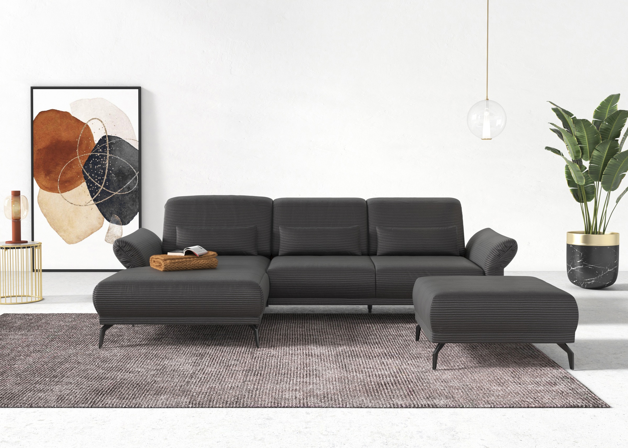 INOSIGN Ecksofa »Coco L-Form«, Sitztiefen-, Arm- und Kopfteilverstellung, Cord-Bezug, Fusshöhe 15 cm