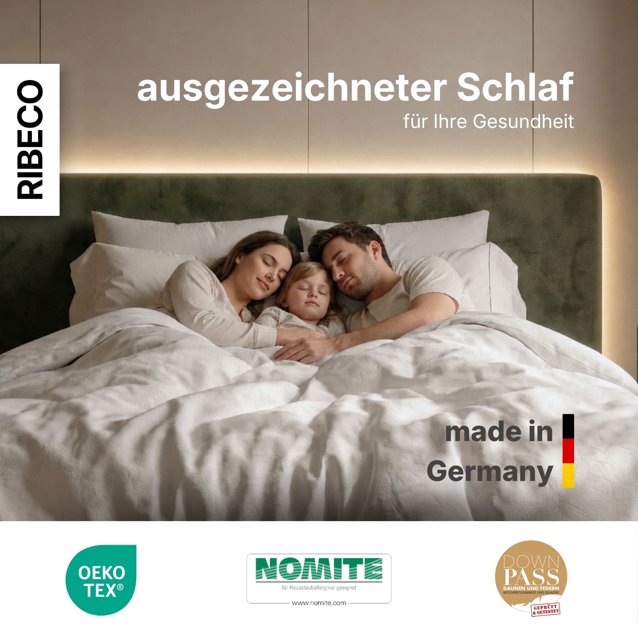 RIBECO Couette en duvet »Johanna, Bettdecke in 135x200 und 155x220cm und weiteren Grössen« léger Füllung 80 duvet 20 plumes 1 cuis tlg. meilleure vente, duvet et plumes, couette en duvet, couette en plumes, fabriqué en Allemagne